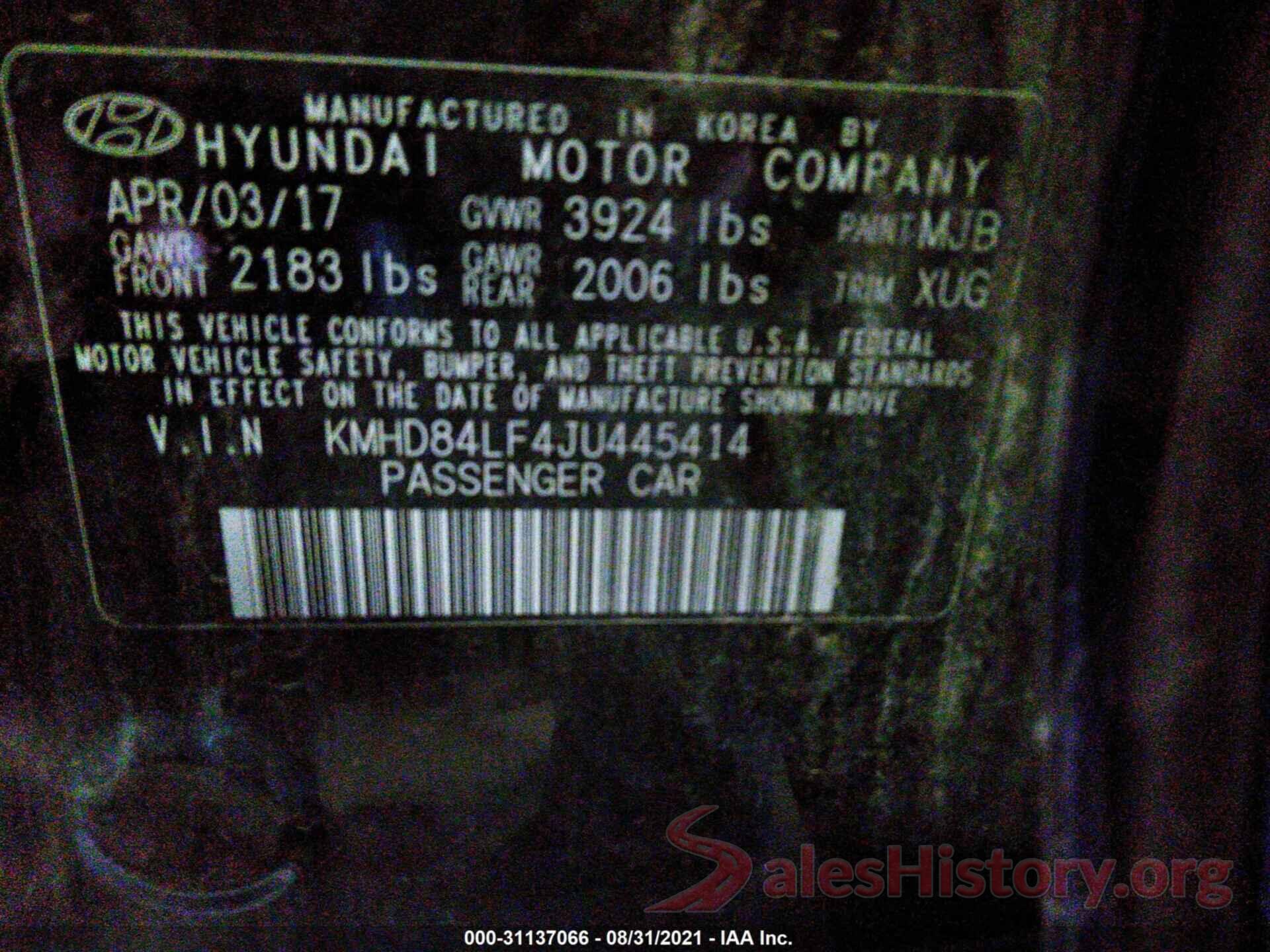 000D84LF4JU445414 2018 HYUNDAI ELANTRA