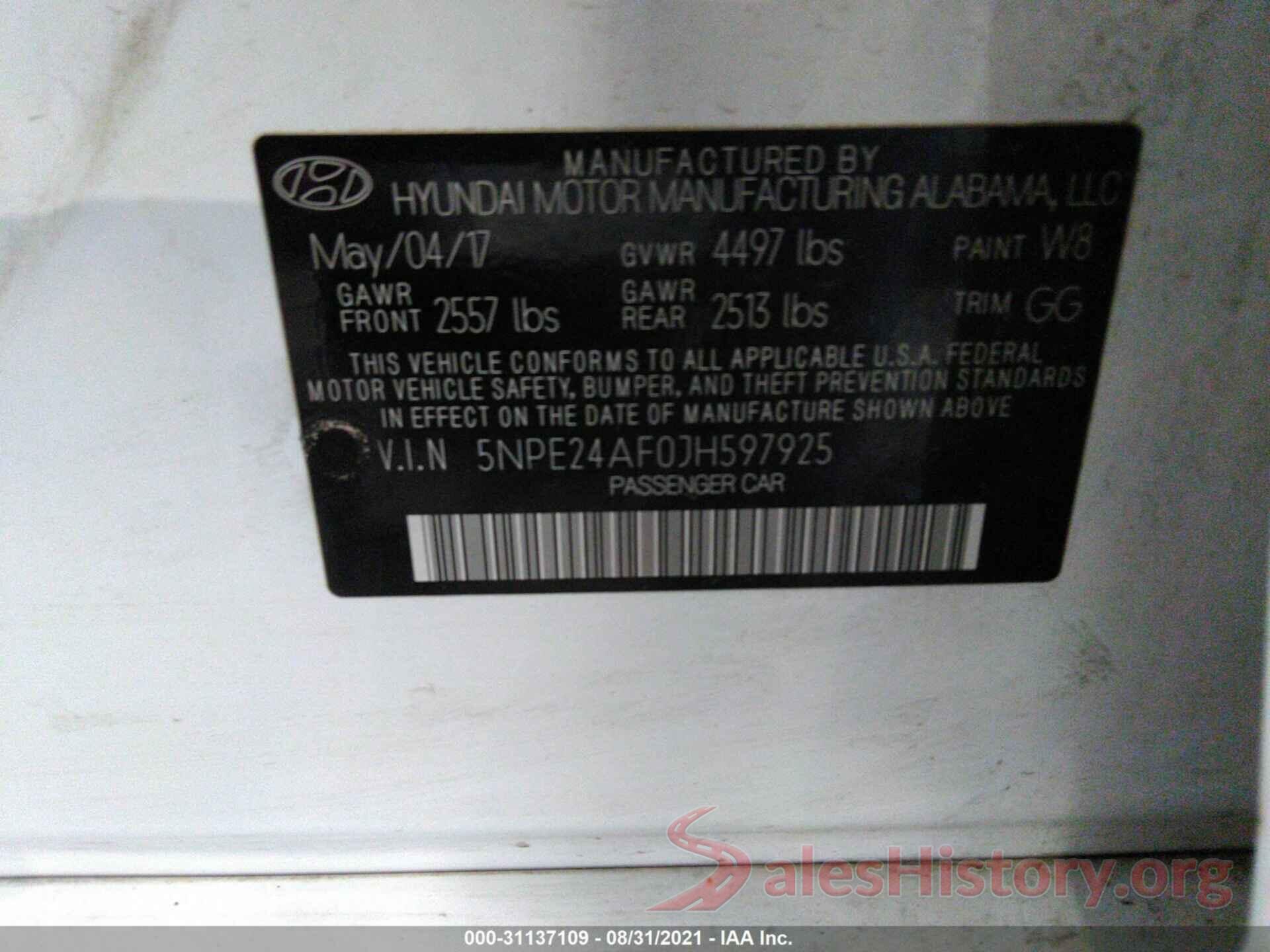 000E24AF0JH597925 2018 HYUNDAI SONATA