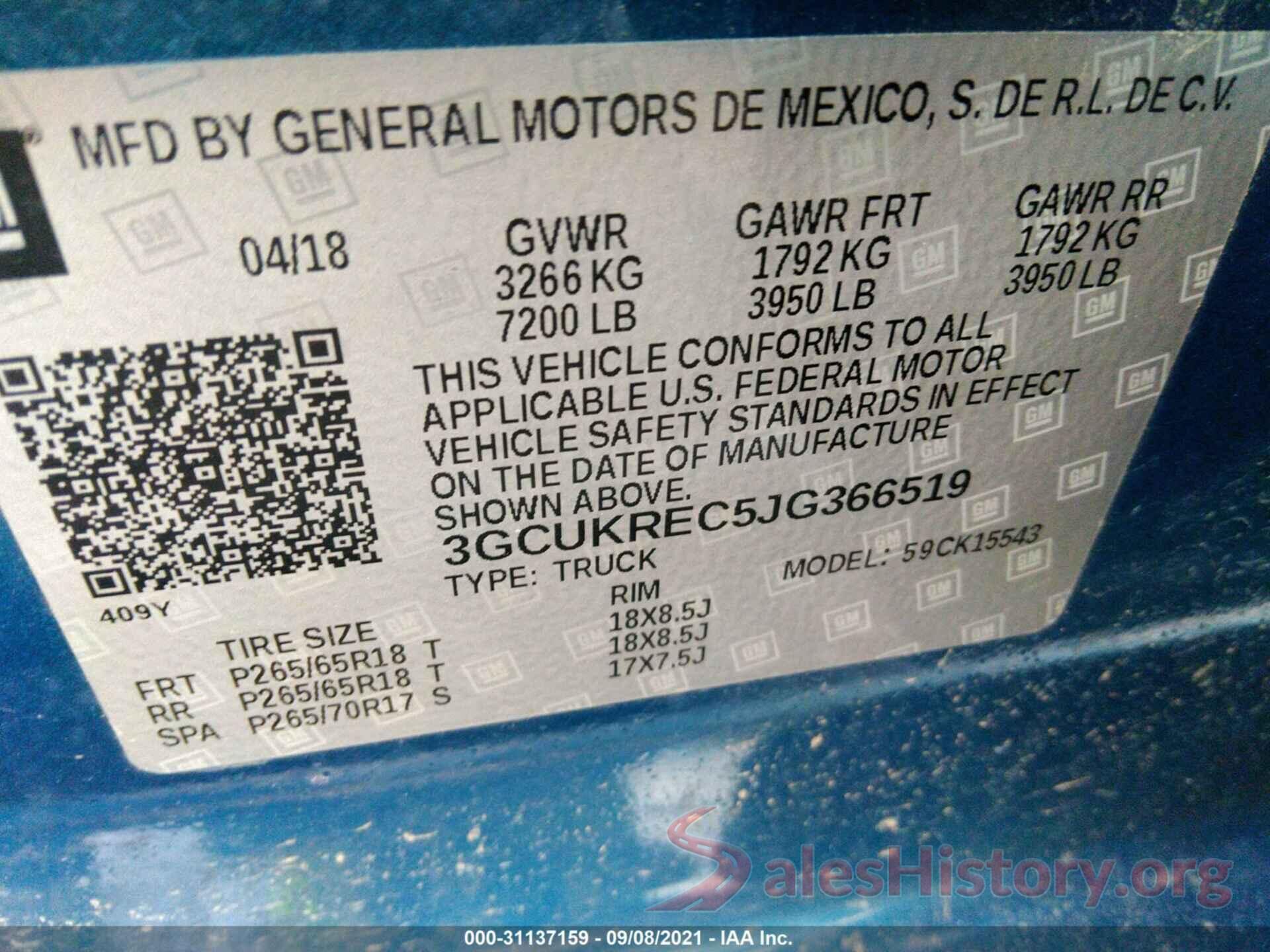 3GCUKREC5JG366519 2018 CHEVROLET SILVERADO 1500