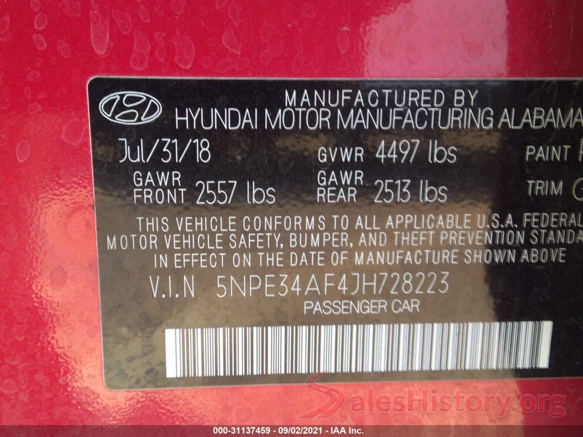 5NPE34AF4JH728223 2018 HYUNDAI SONATA