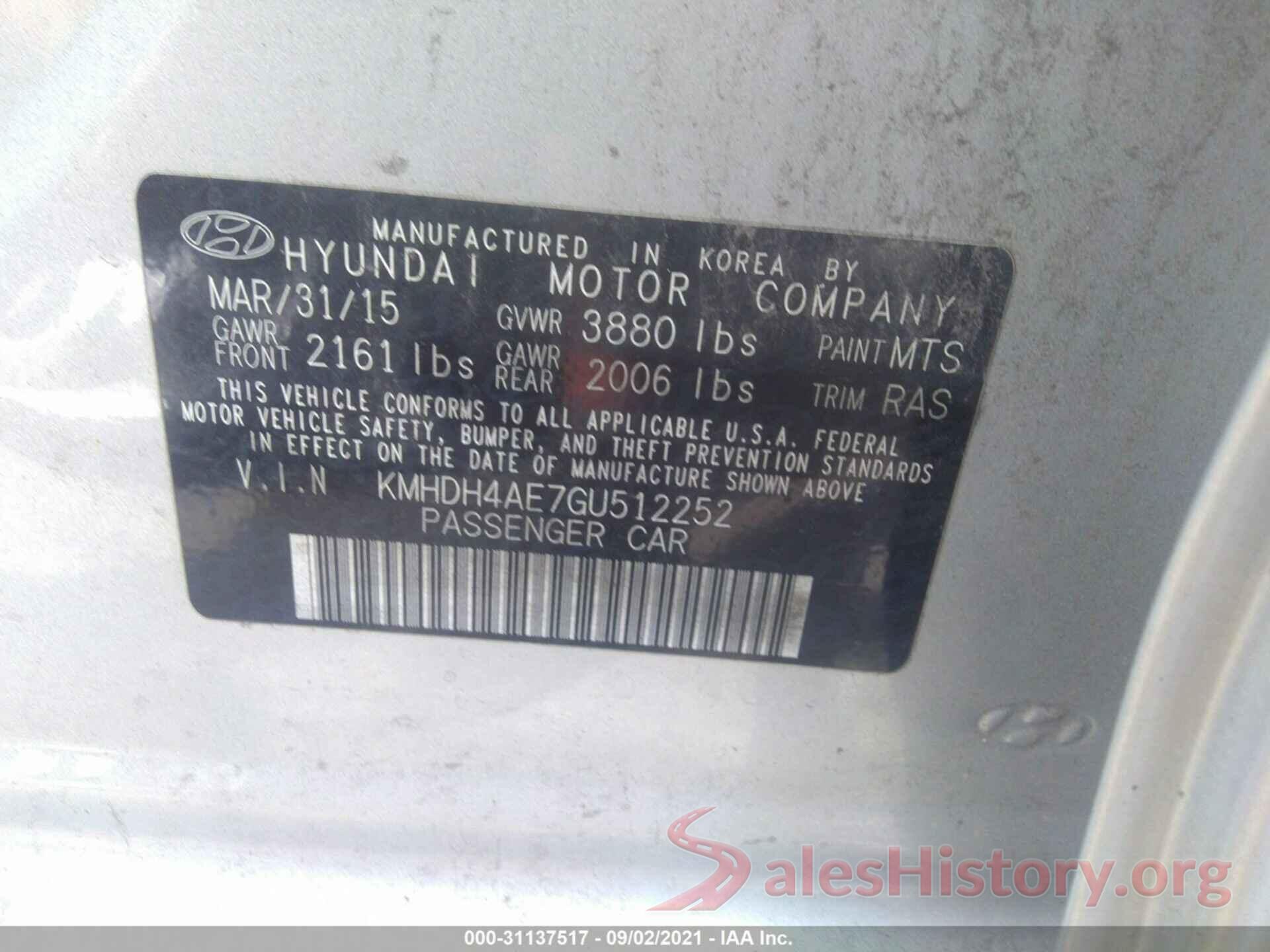 KMHDH4AE7GU512252 2016 HYUNDAI ELANTRA