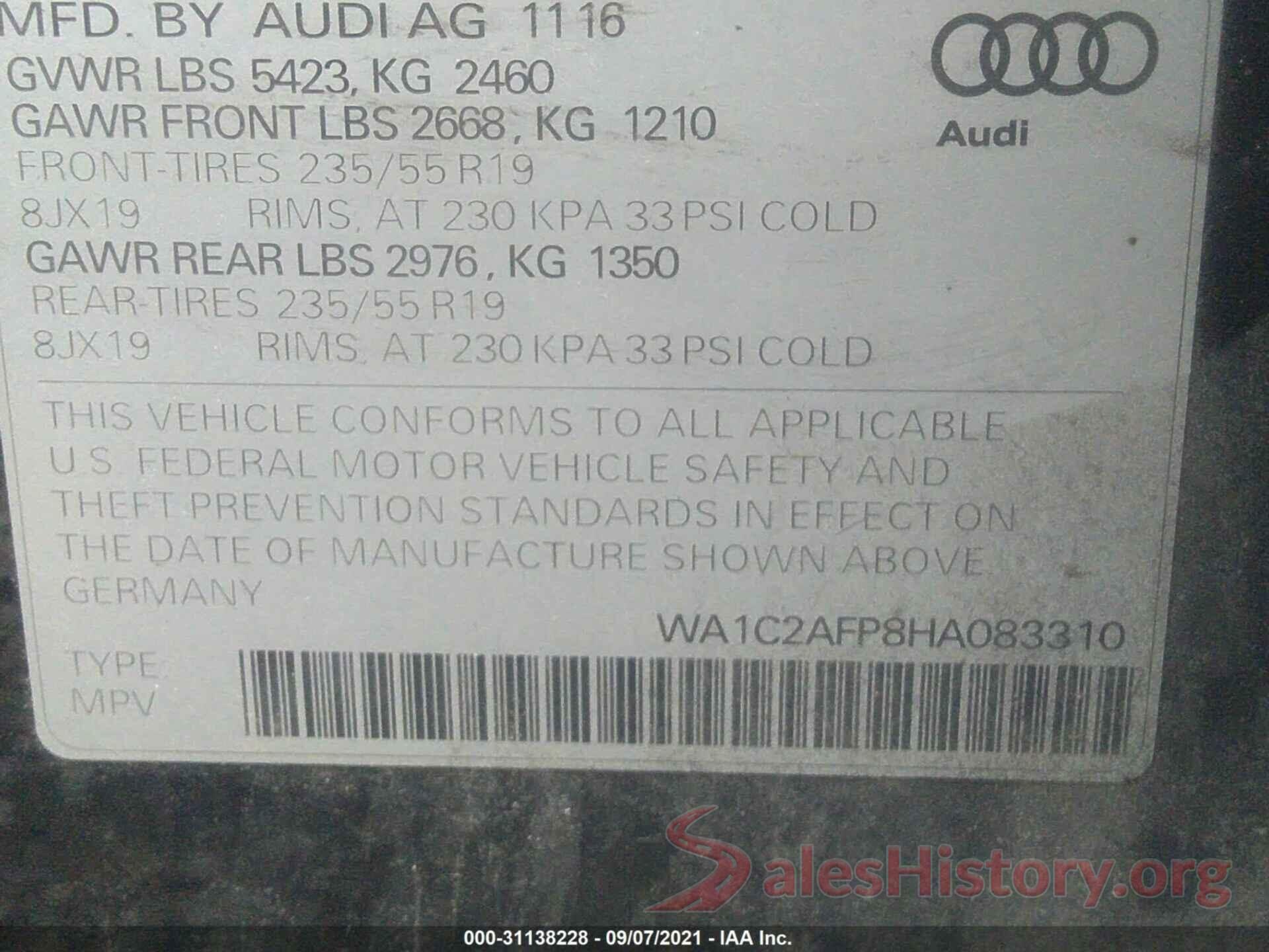 WA1C2AFP8HA083310 2017 AUDI Q5