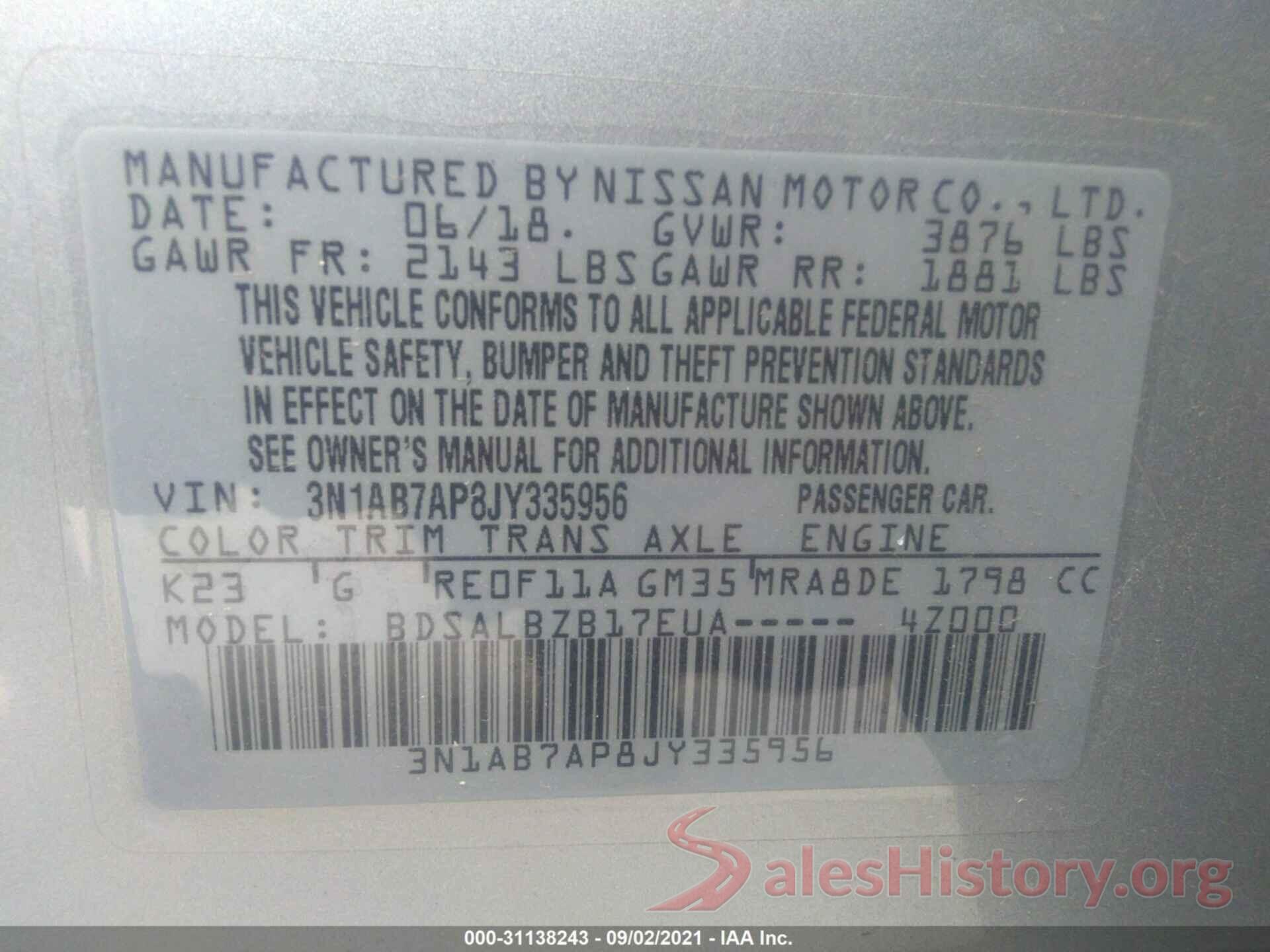 3N1AB7AP8JY335956 2018 NISSAN SENTRA