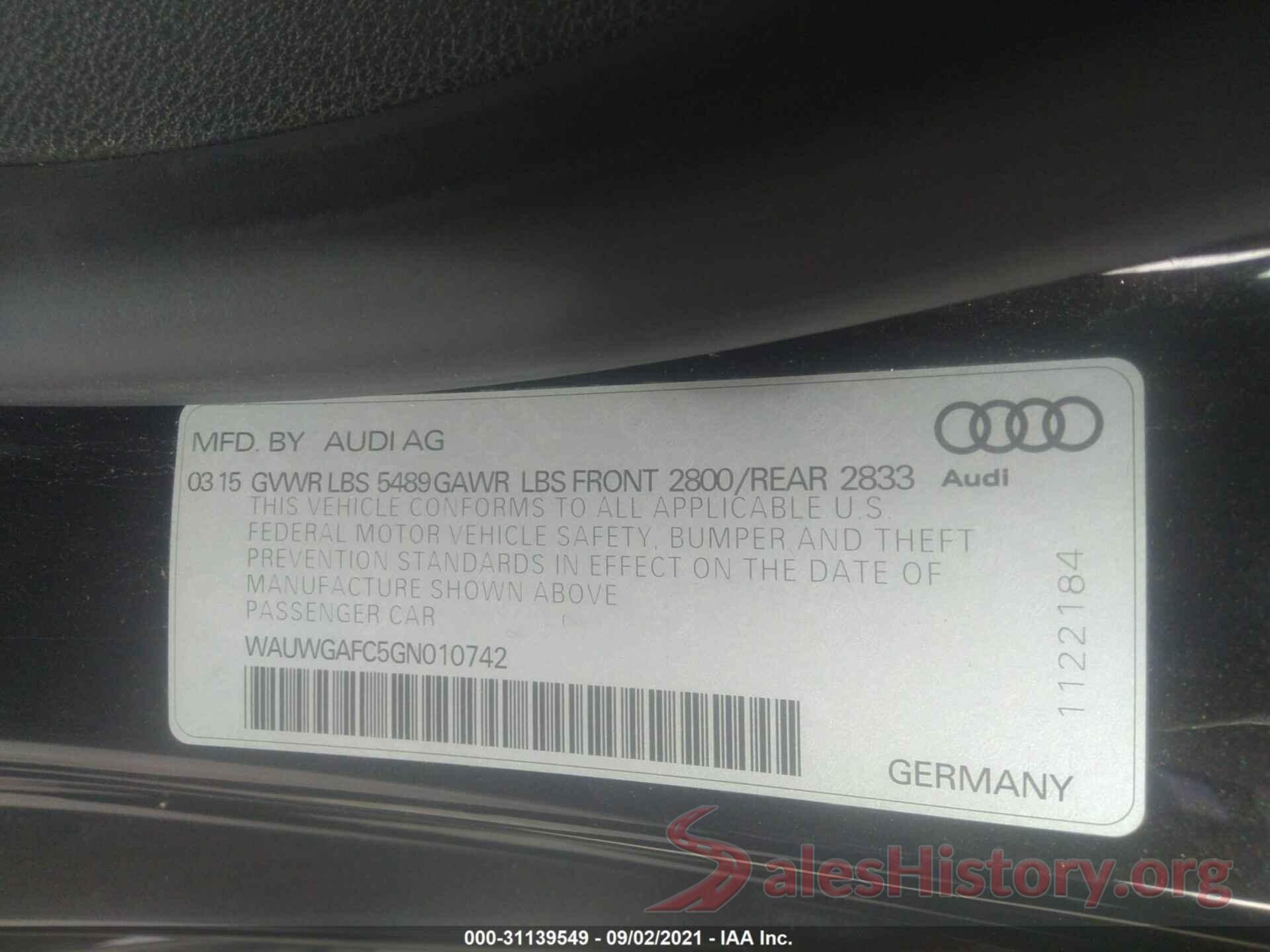 WAUWGAFC5GN010742 2016 AUDI A7