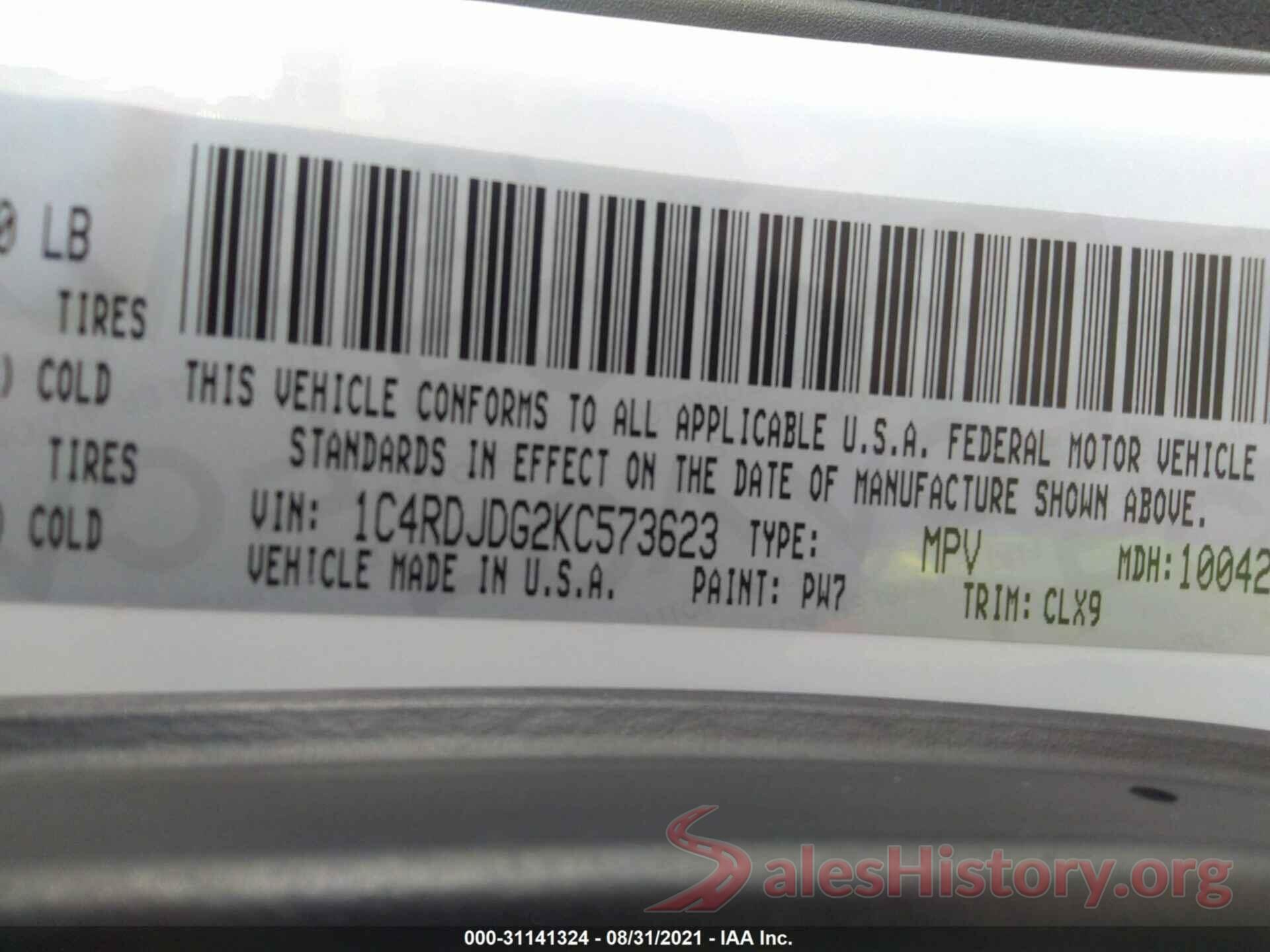 1C4RDJDG2KC573623 2019 DODGE DURANGO