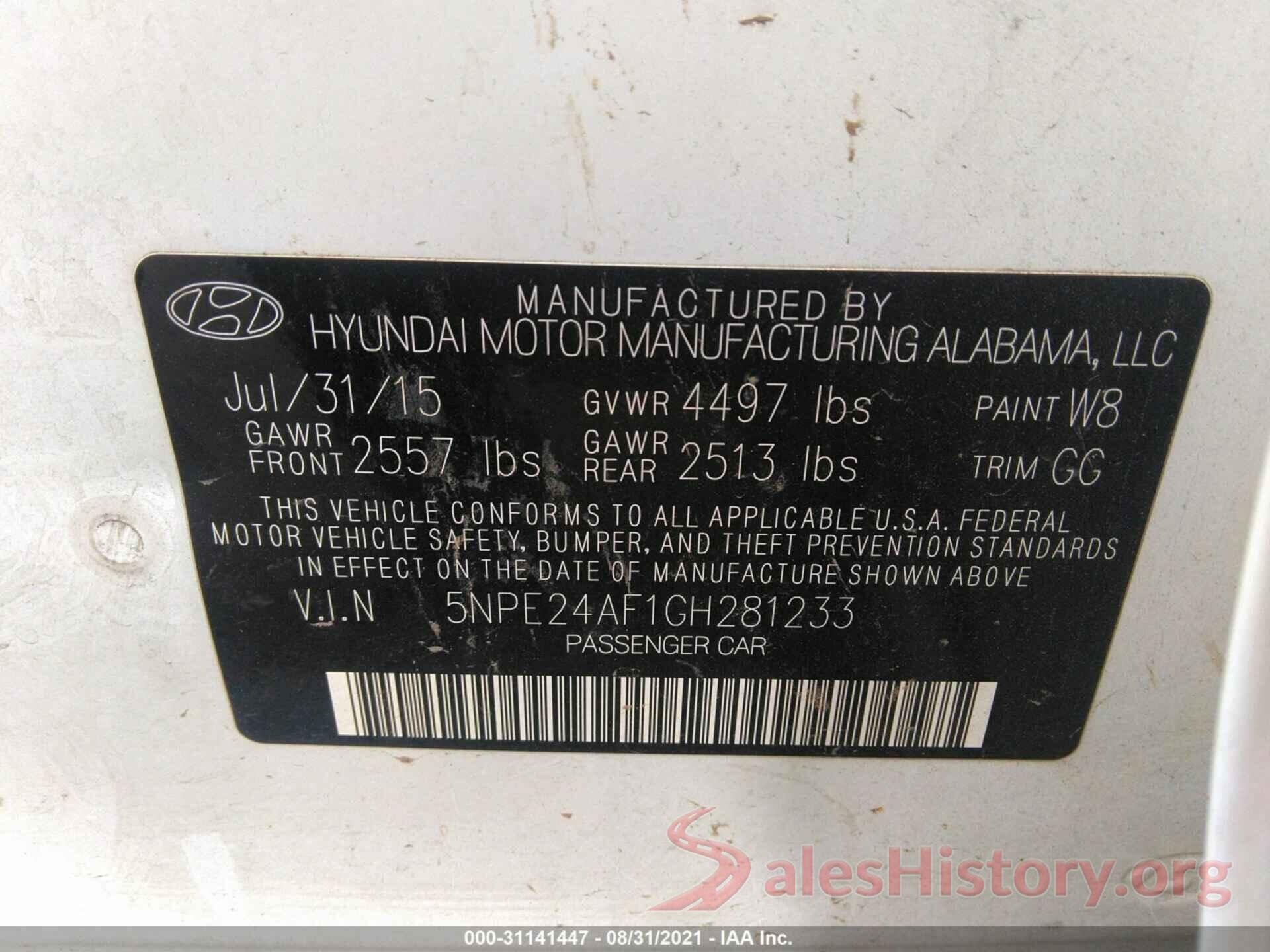 5NPE24AF1GH281233 2016 HYUNDAI SONATA