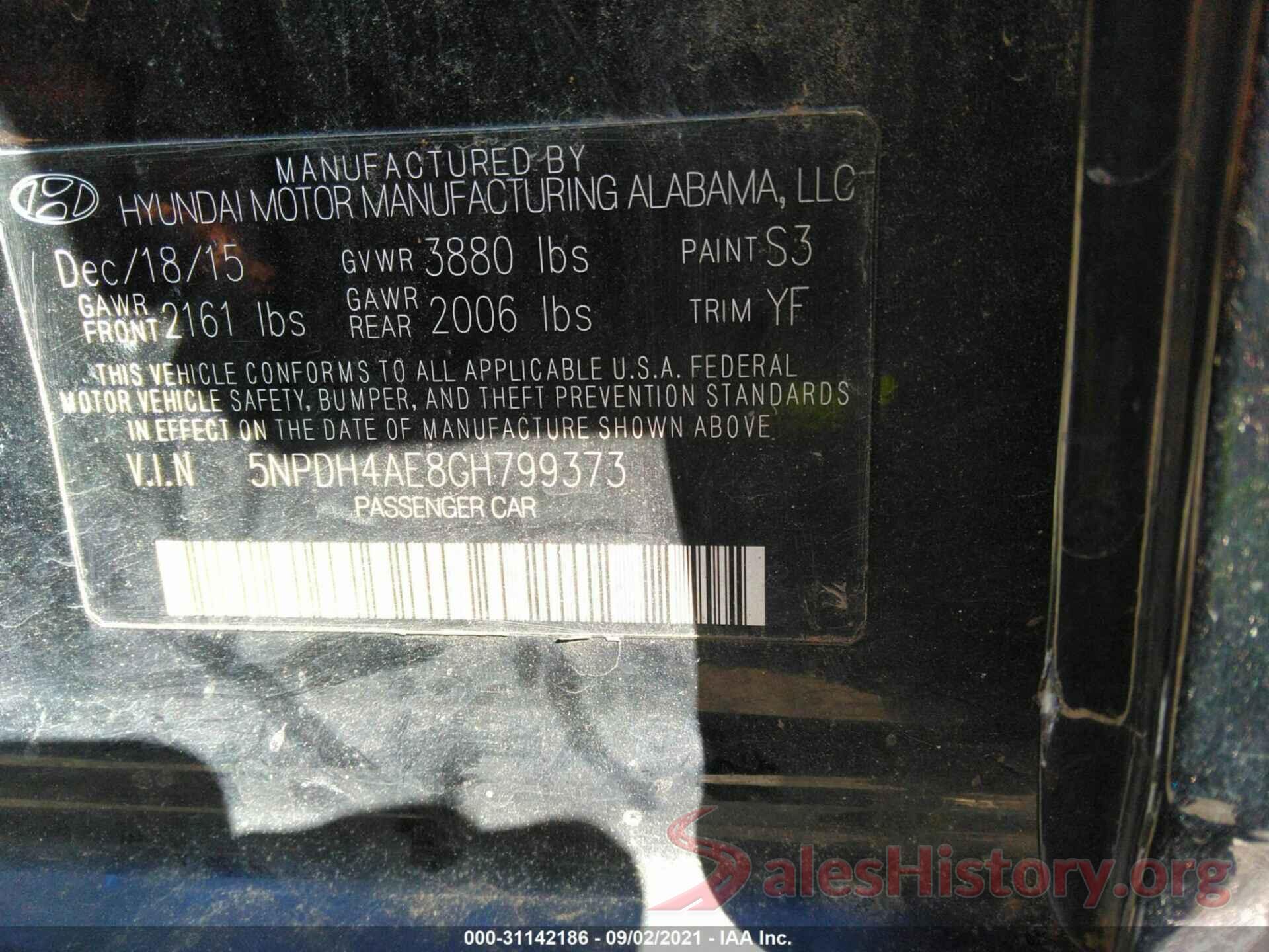 5NPDH4AE8GH799373 2016 HYUNDAI ELANTRA