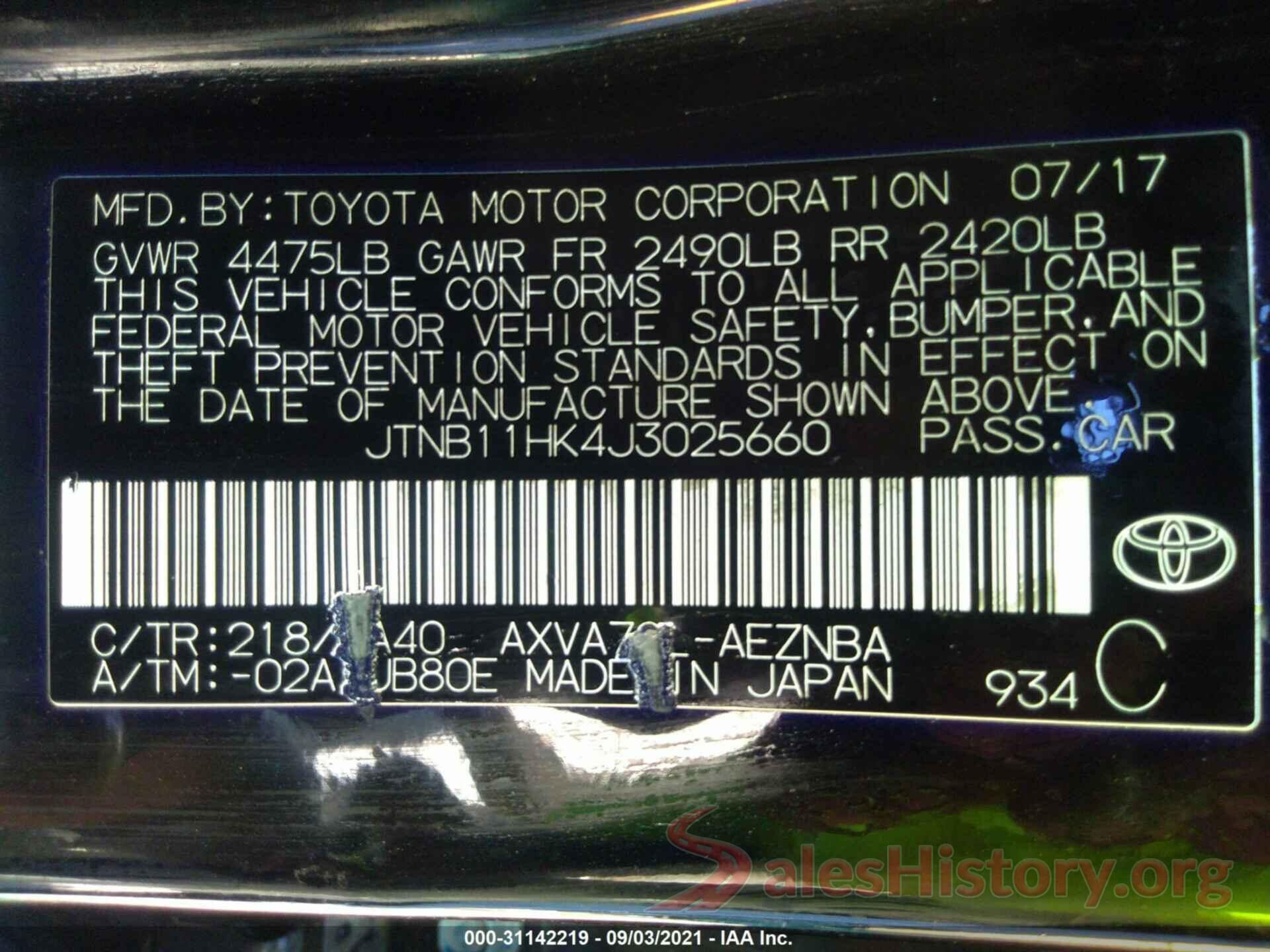 JTNB11HK4J3025660 2018 TOYOTA CAMRY