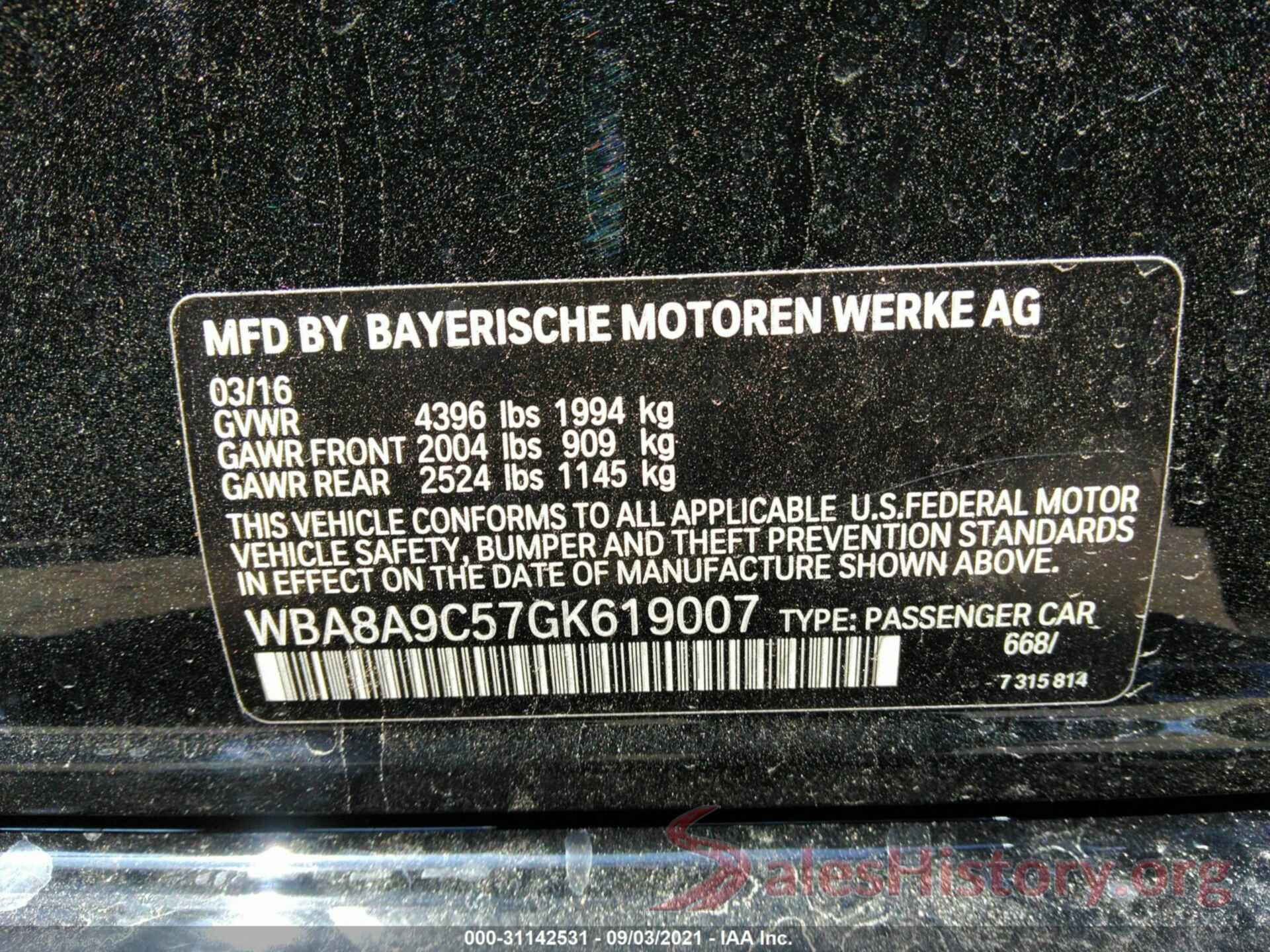 WBA8A9C57GK619007 2016 BMW 3 SERIES