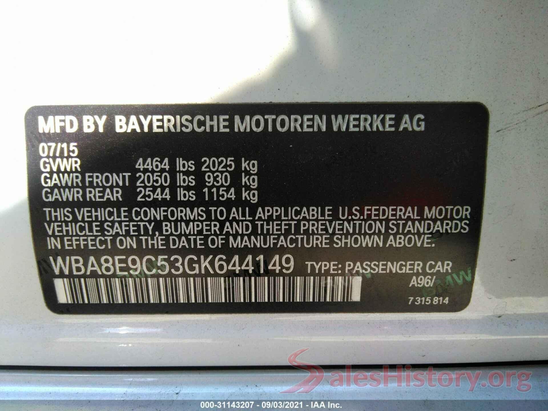 WBA8E9C53GK644149 2016 BMW 3 SERIES