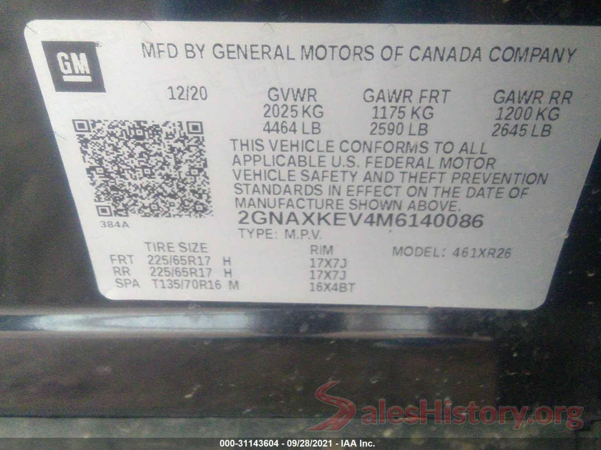 2GNAXKEV4M6140086 2021 CHEVROLET EQUINOX