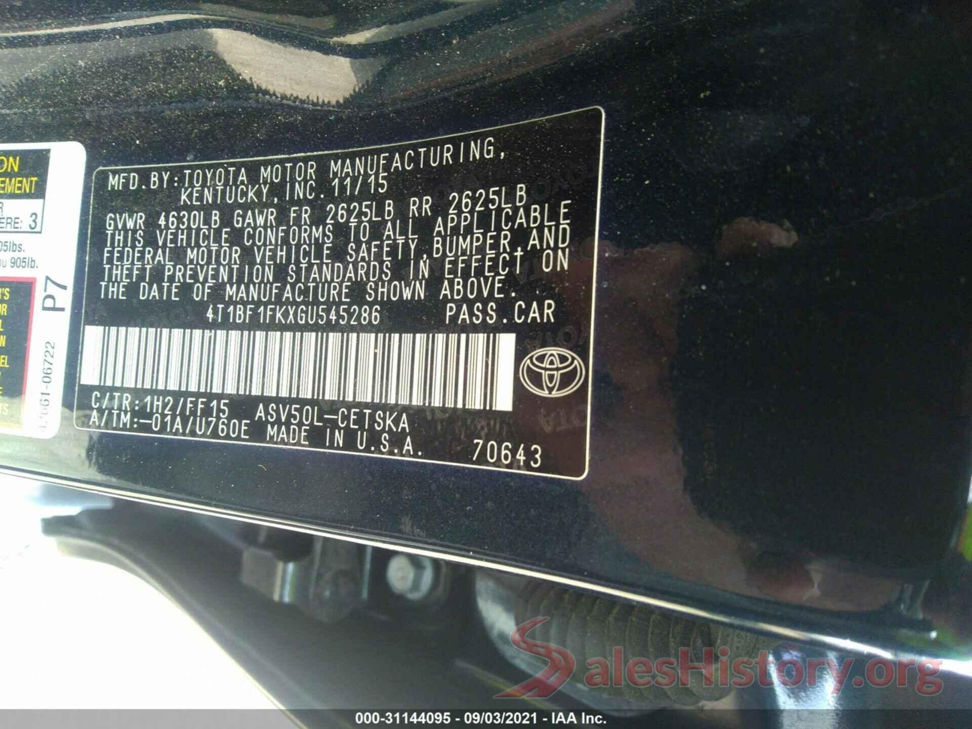 4T1BF1FKXGU545286 2016 TOYOTA CAMRY