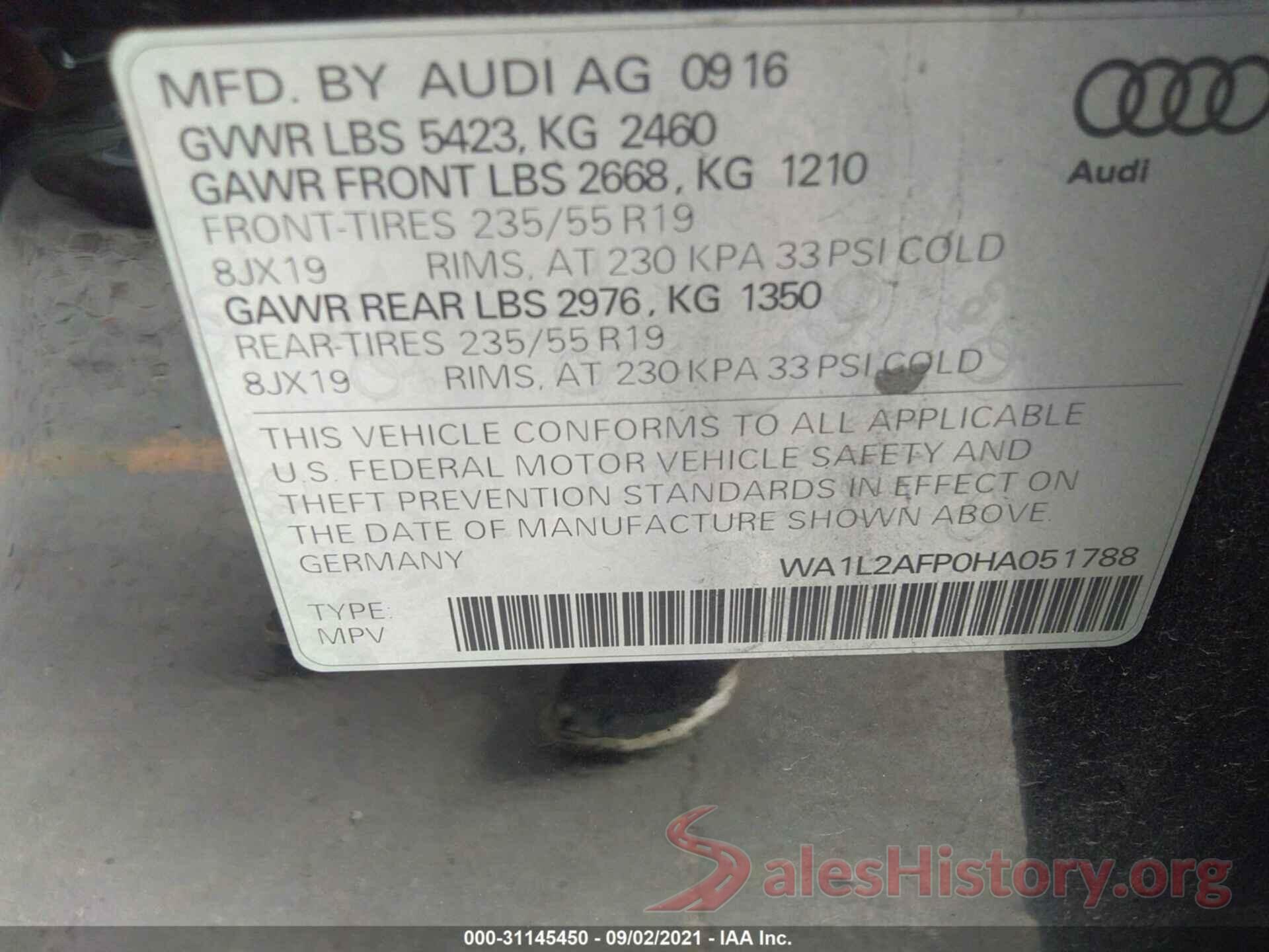 WA1L2AFP0HA051788 2017 AUDI Q5