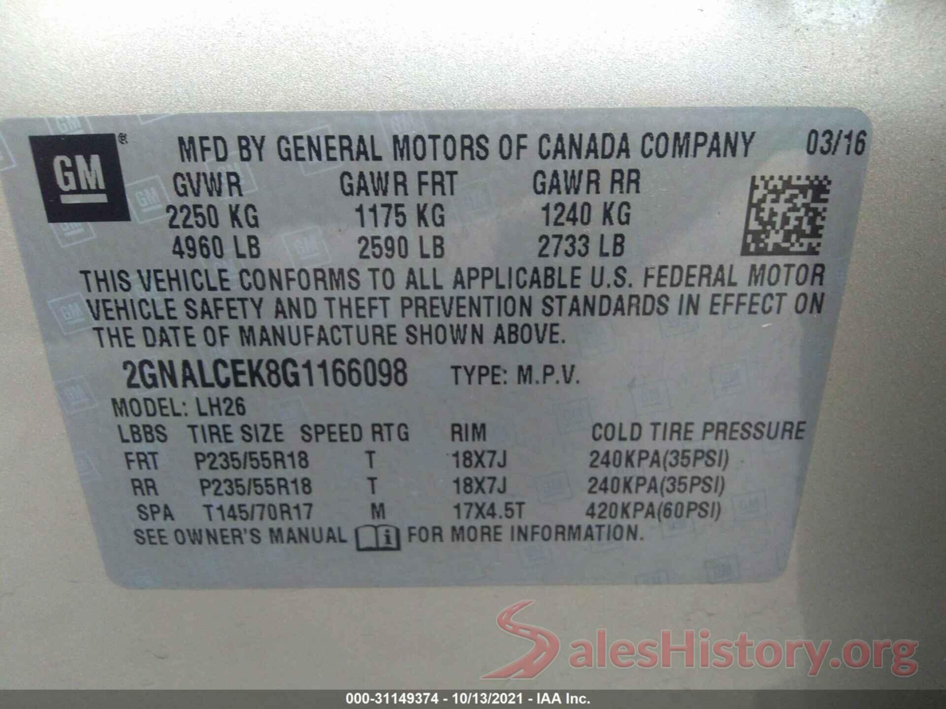 2GNALCEK8G1166098 2016 CHEVROLET EQUINOX