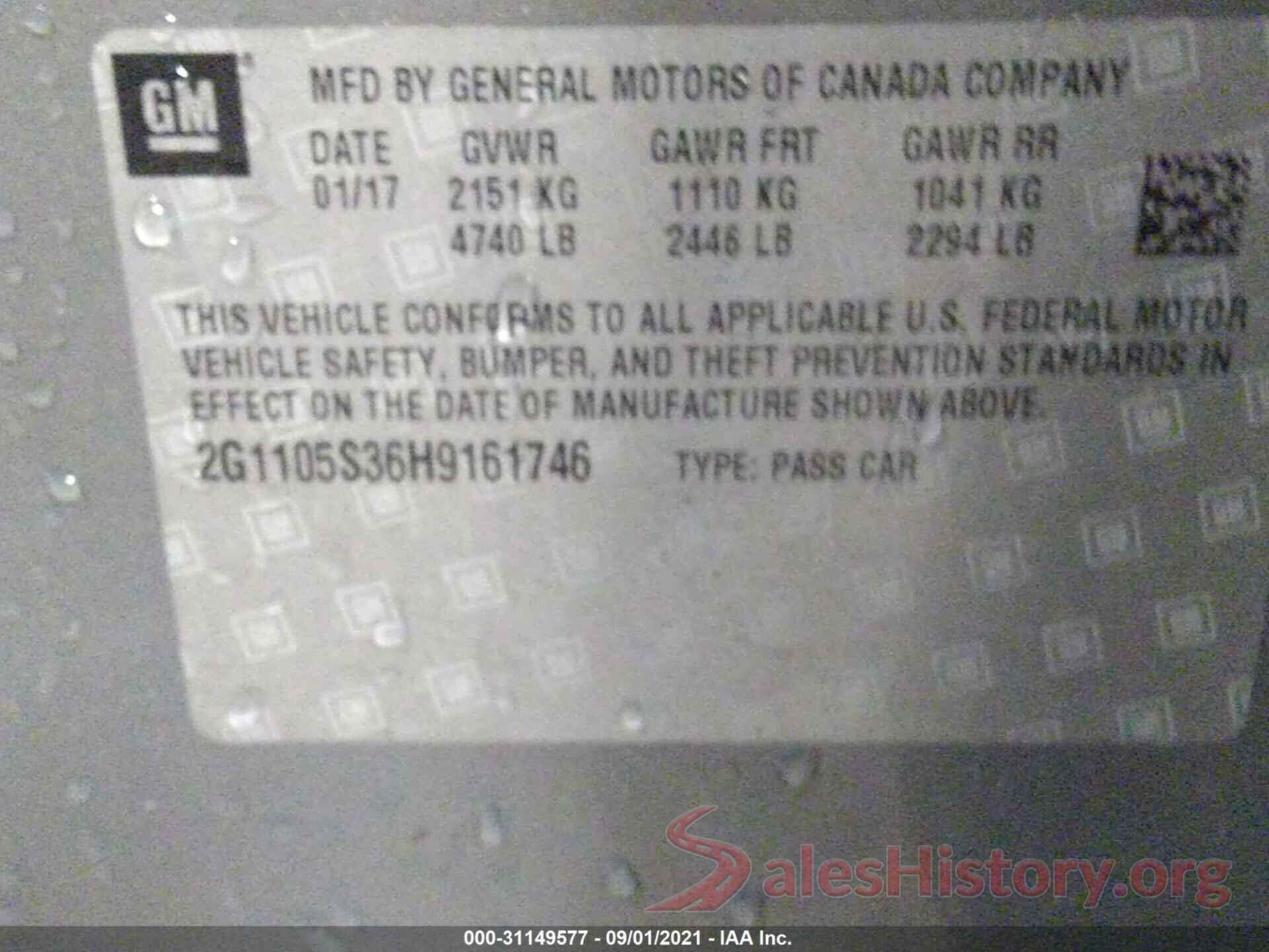 2G1105S36H9161746 2017 CHEVROLET IMPALA