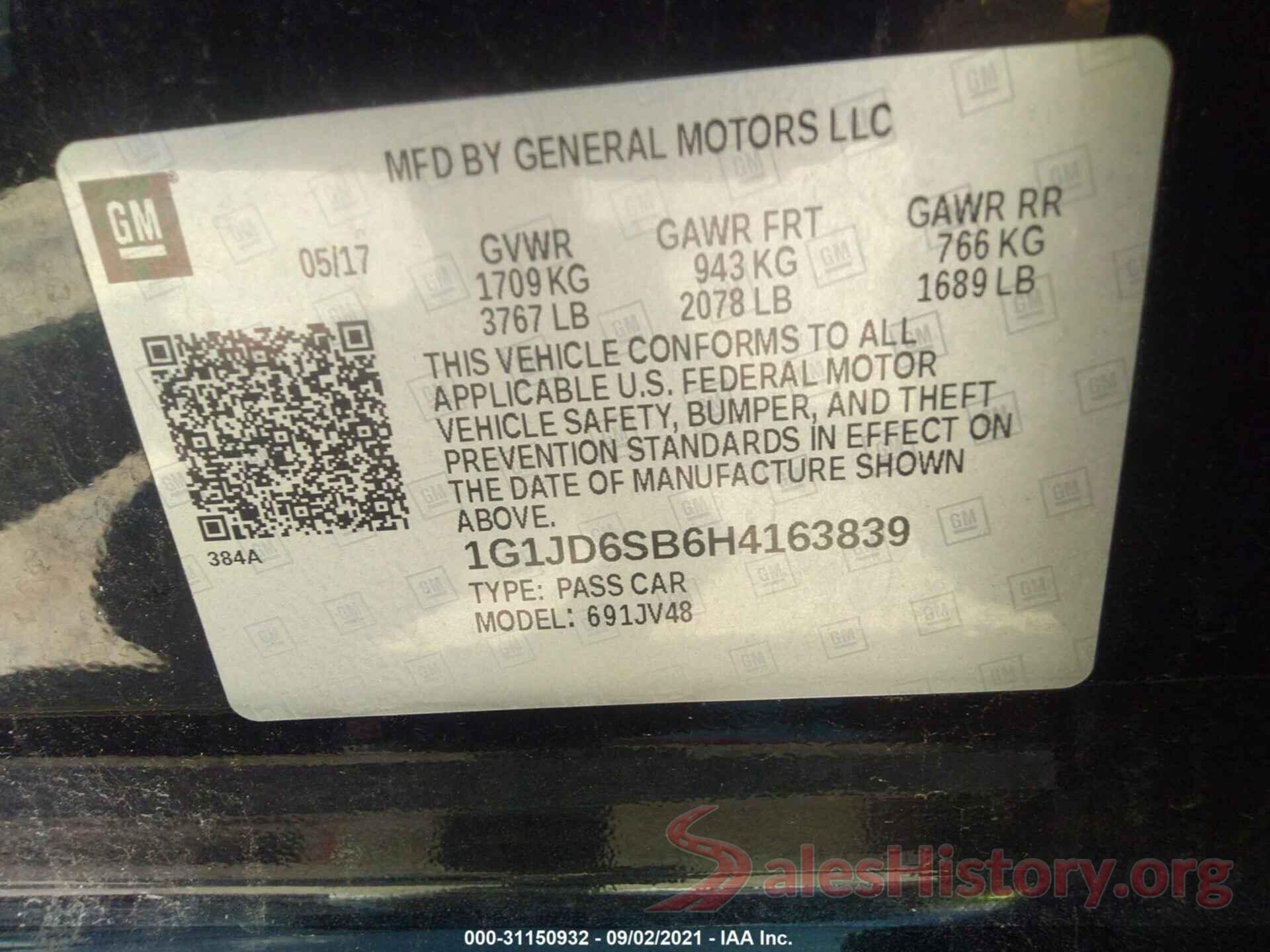 1G1JD6SB6H4163839 2017 CHEVROLET SONIC