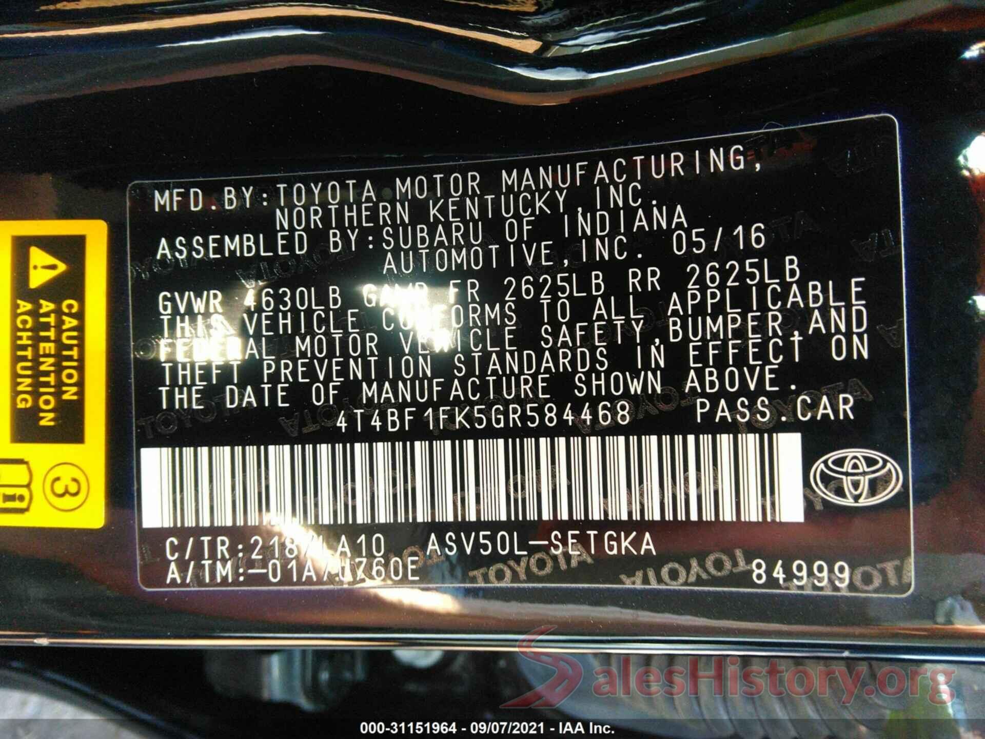 4T4BF1FK5GR584468 2016 TOYOTA CAMRY