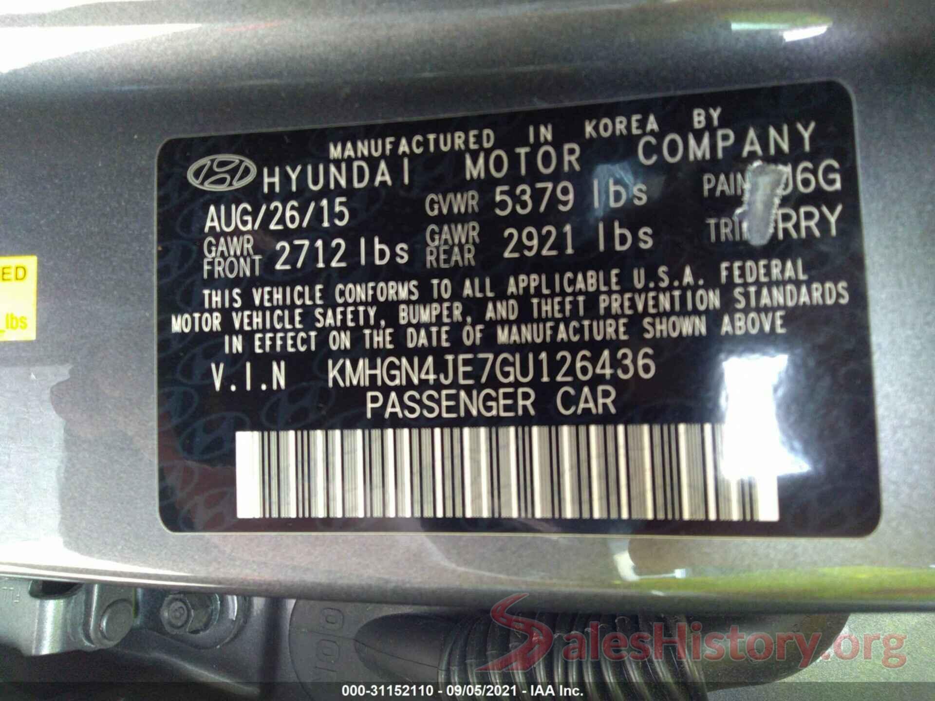 KMHGN4JE7GU126436 2016 HYUNDAI GENESIS