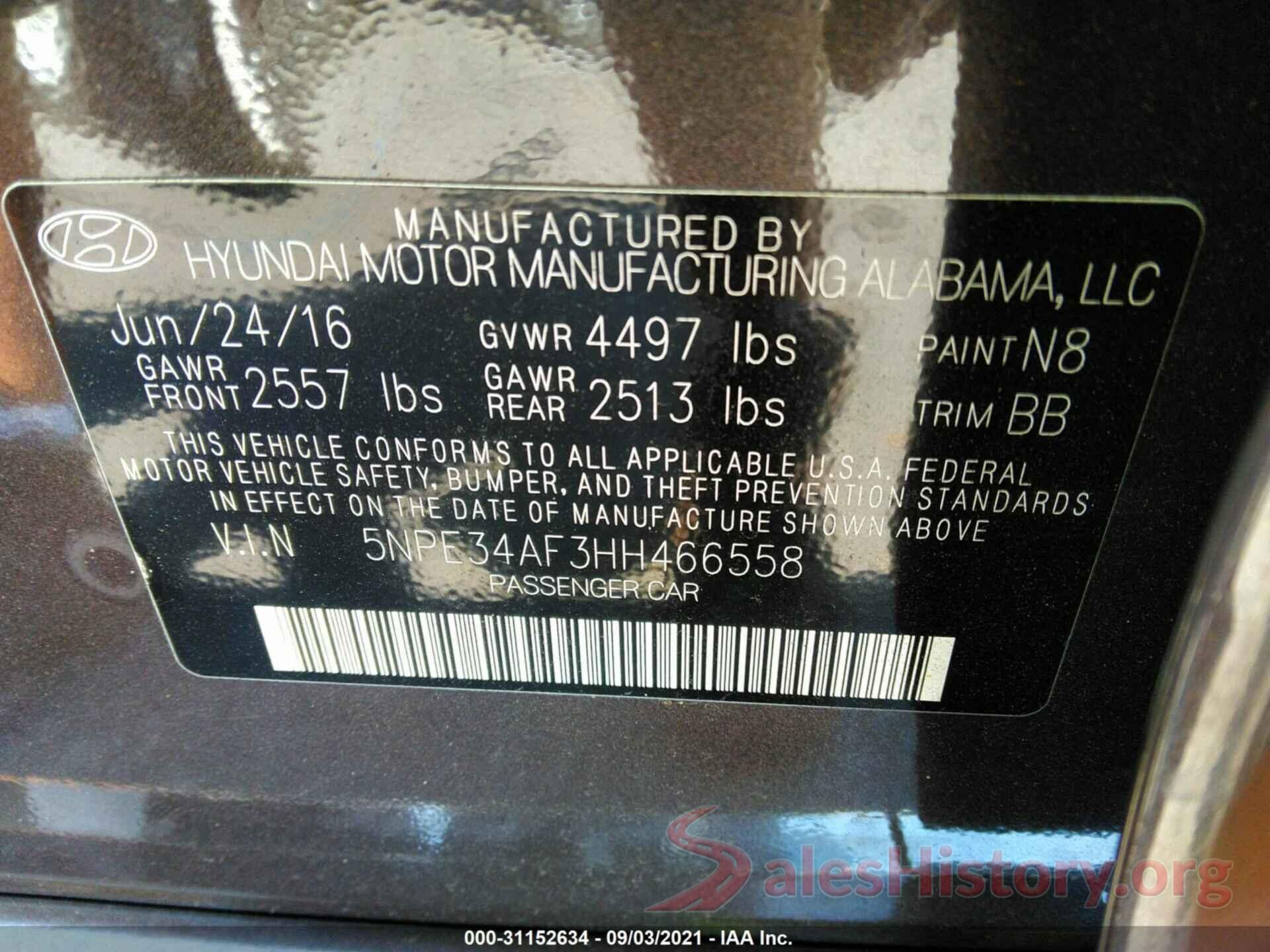 5NPE34AF3HH466558 2017 HYUNDAI SONATA