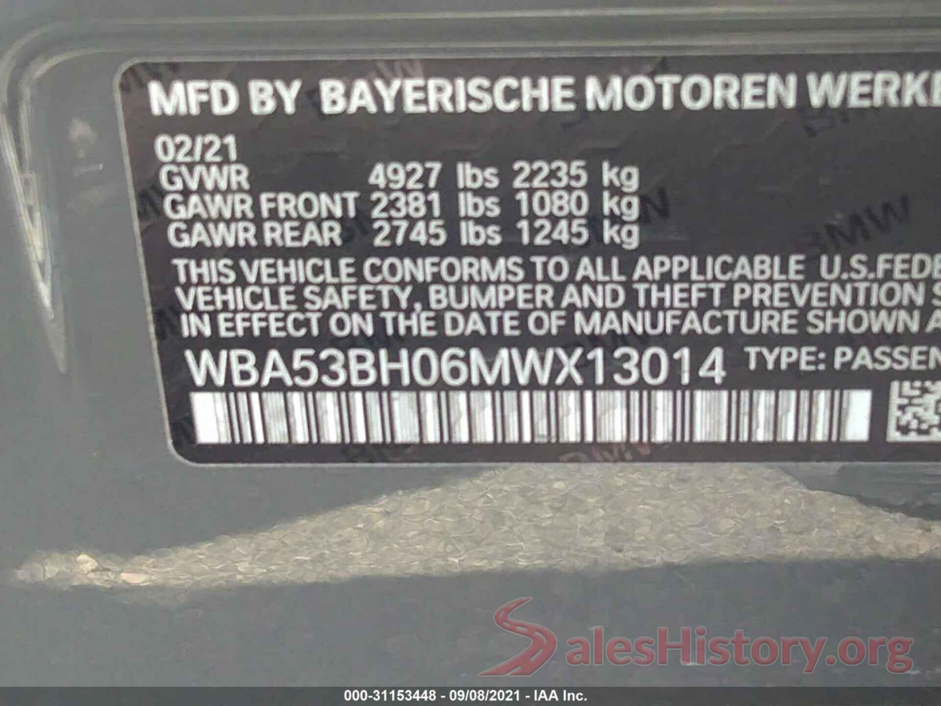 WBA53BH06MWX13014 2021 BMW 5 SERIES