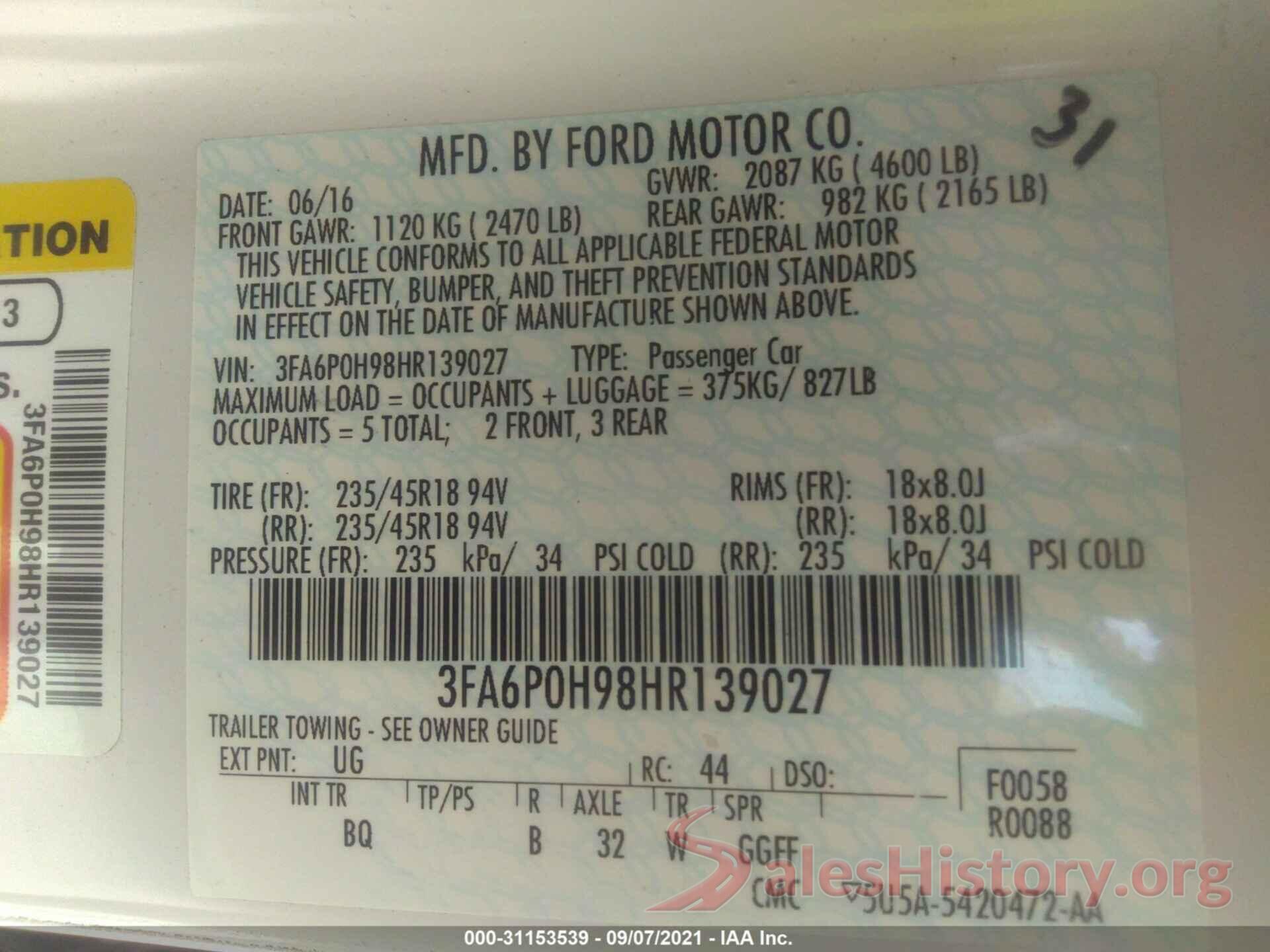 3FA6P0H98HR139027 2017 FORD FUSION