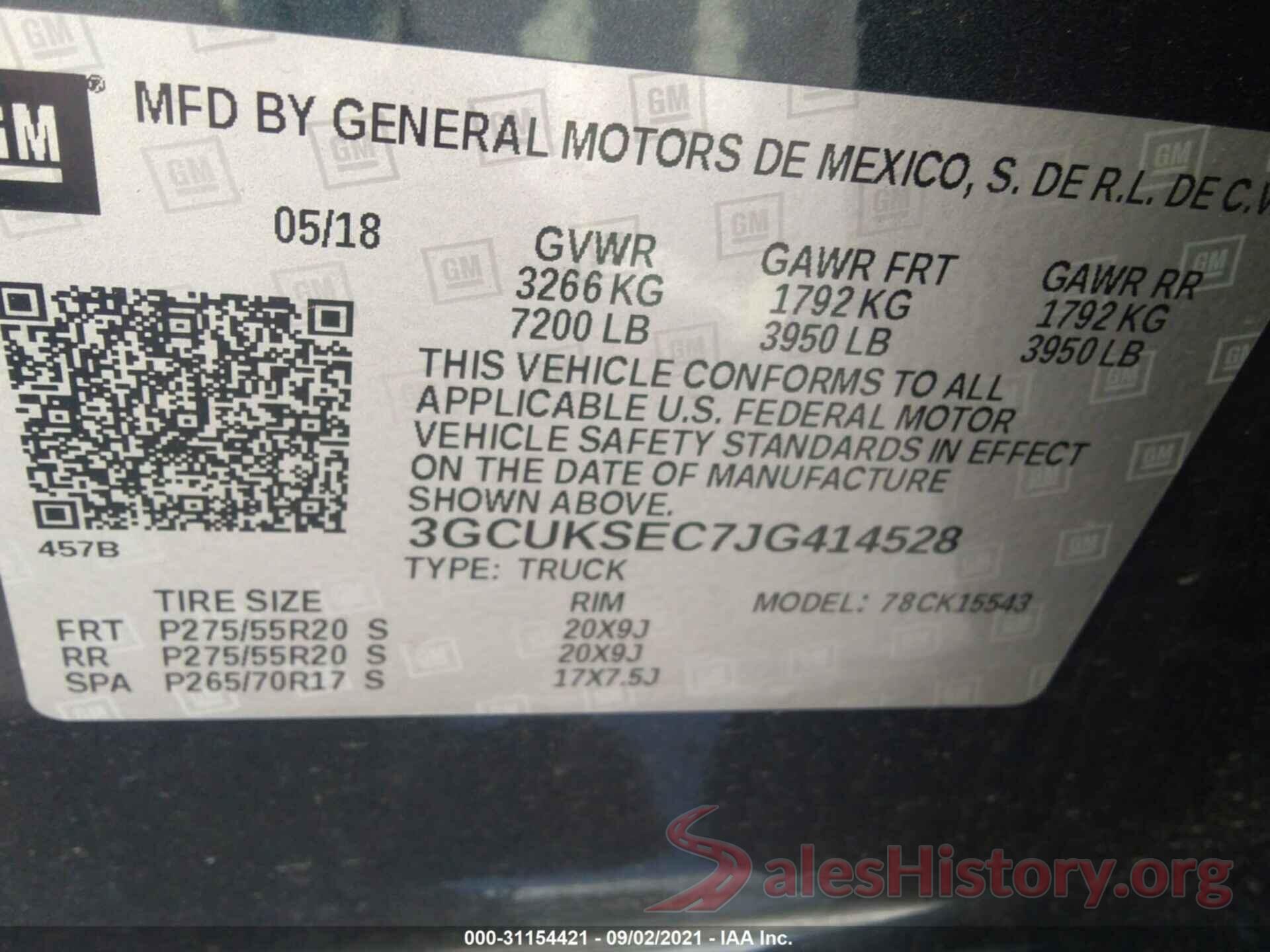 3GCUKSEC7JG414528 2018 CHEVROLET SILVERADO 1500