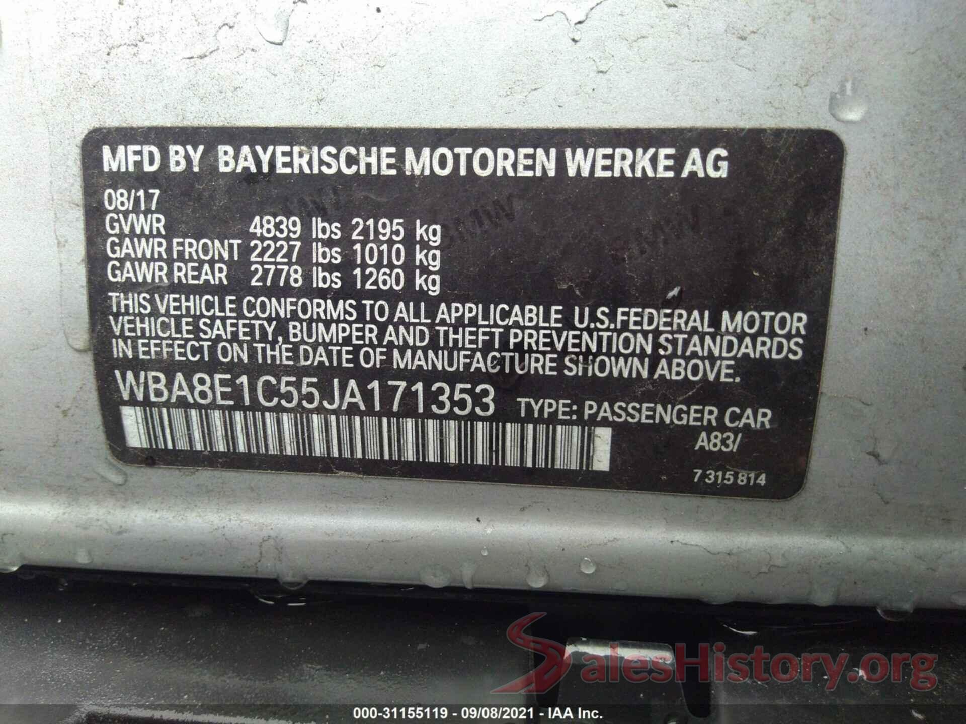 WBA8E1C55JA171353 2018 BMW 3 SERIES