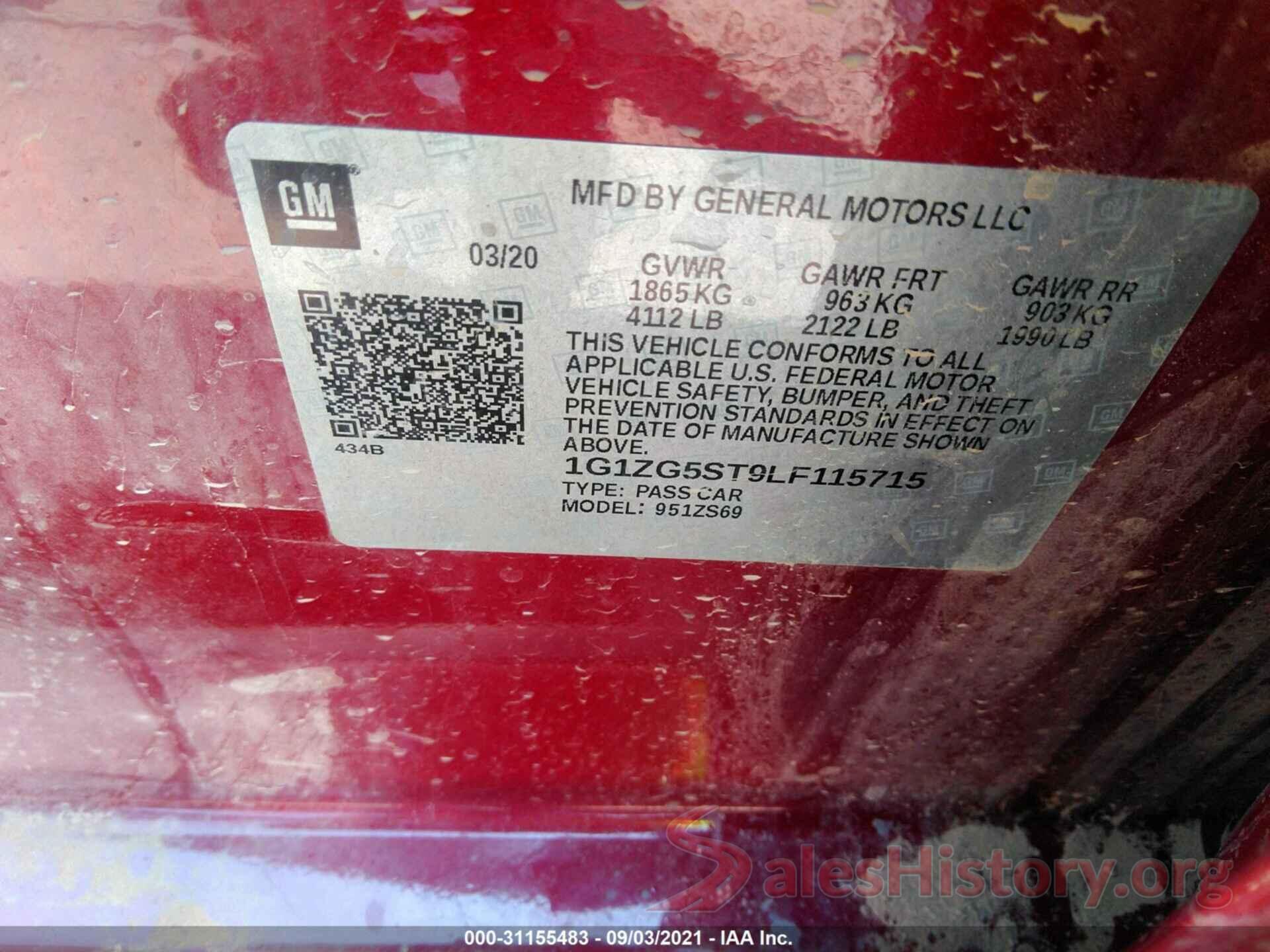 1G1ZG5ST9LF115715 2020 CHEVROLET MALIBU