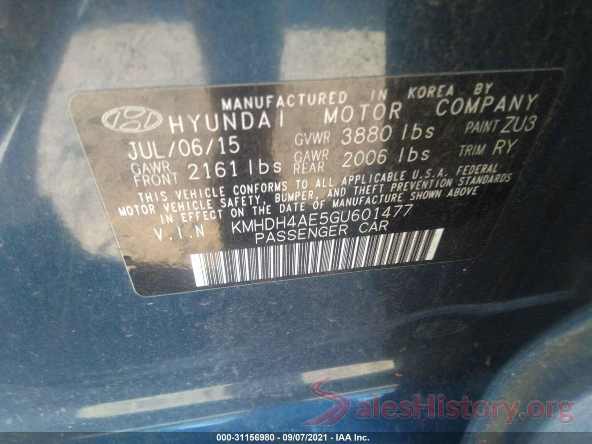 KMHDH4AE5GU601477 2016 HYUNDAI ELANTRA