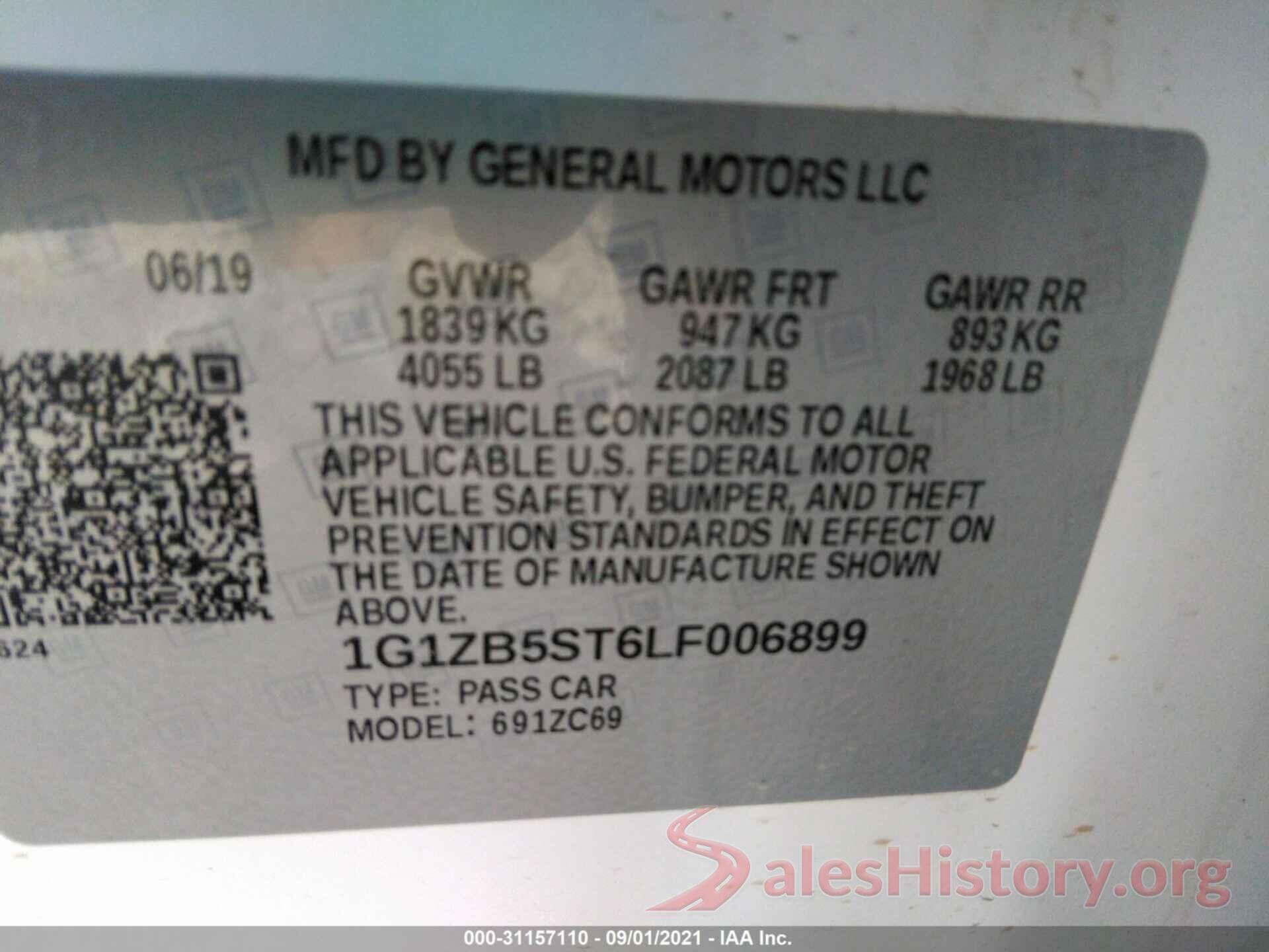 1G1ZB5ST6LF006899 2020 CHEVROLET MALIBU