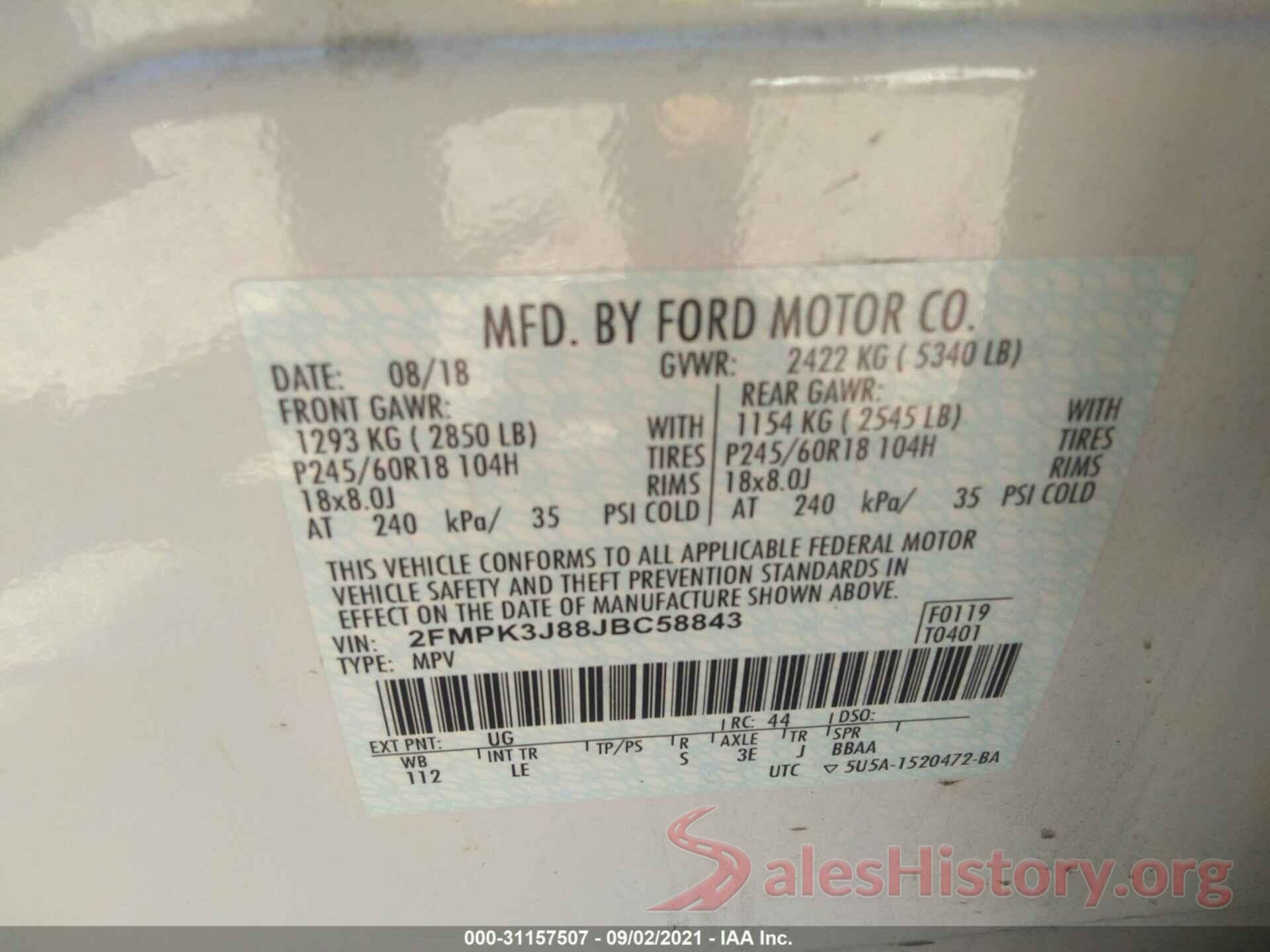 2FMPK3J88JBC58843 2018 FORD EDGE