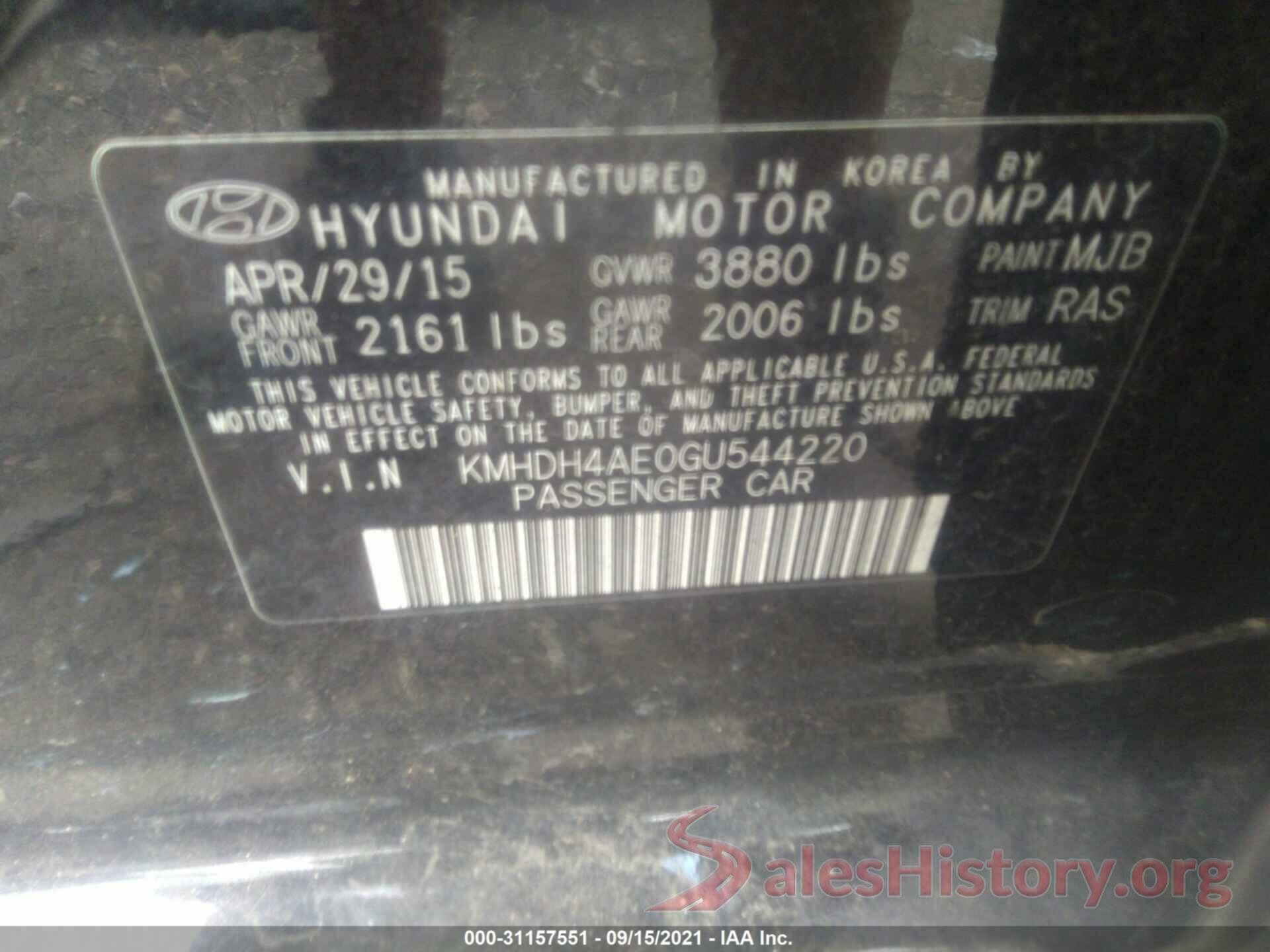 KMHDH4AE0GU544220 2016 HYUNDAI ELANTRA