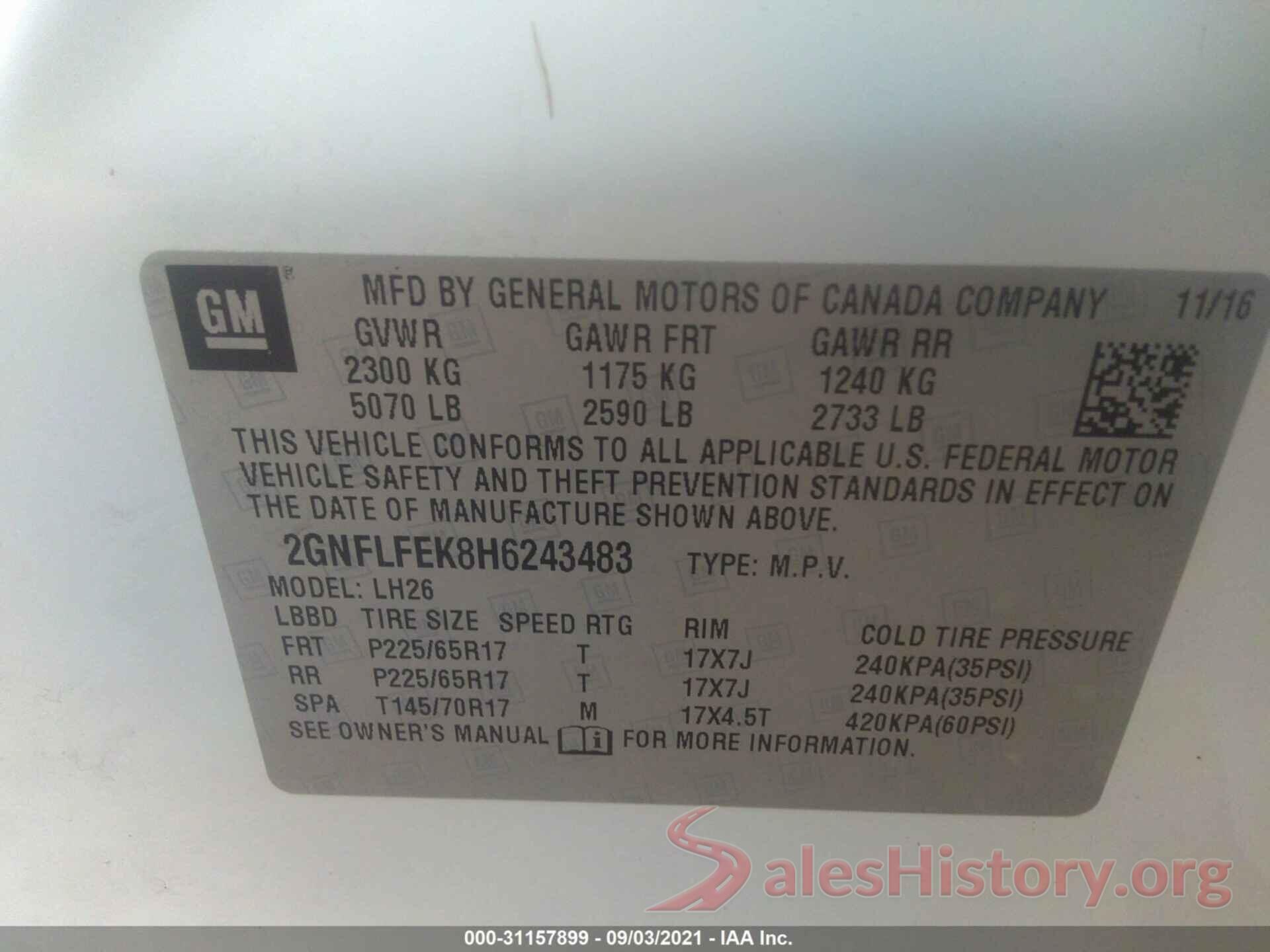 2GNFLFEK8H6243483 2017 CHEVROLET EQUINOX