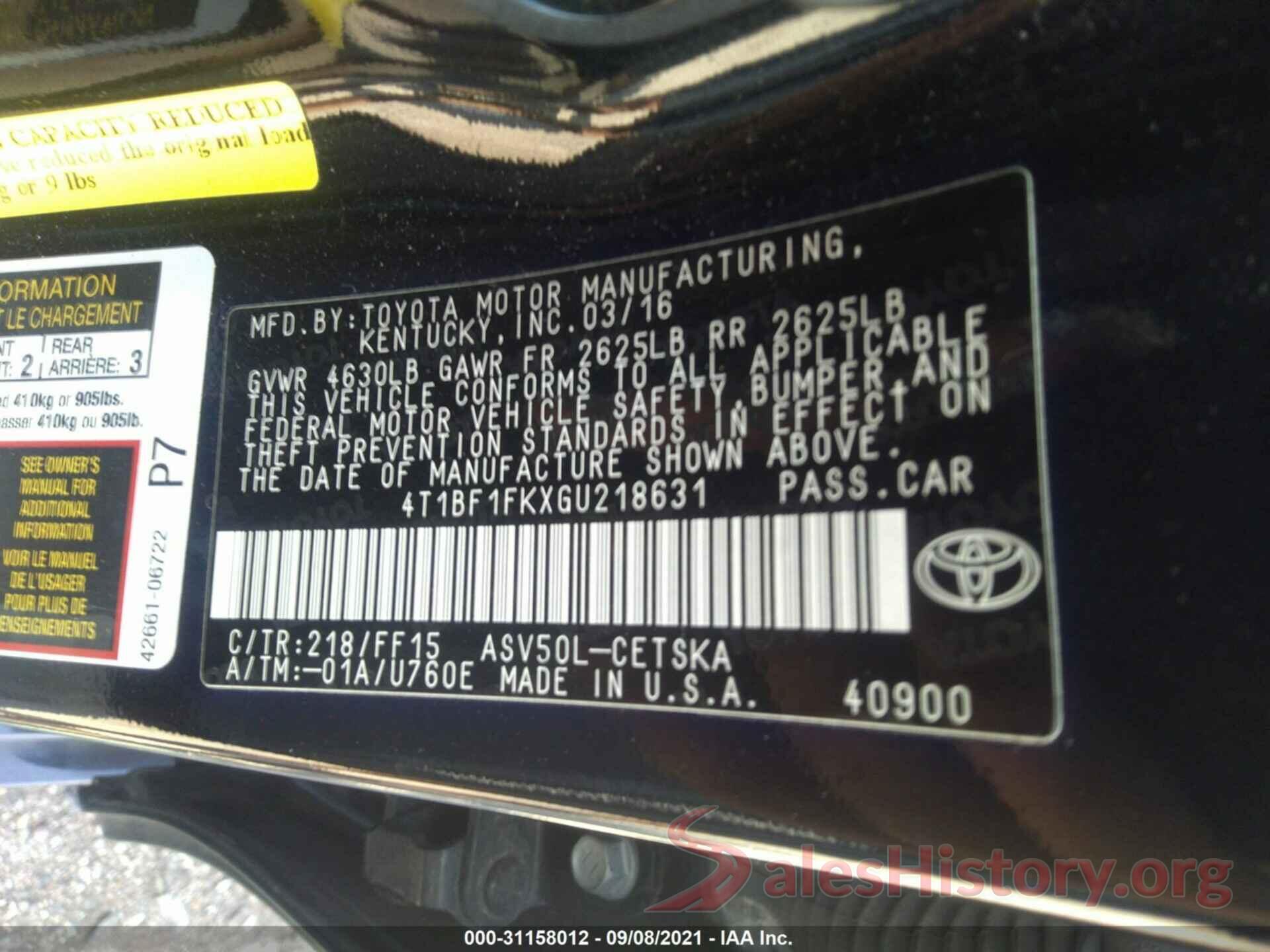 4T1BF1FKXGU218631 2016 TOYOTA CAMRY