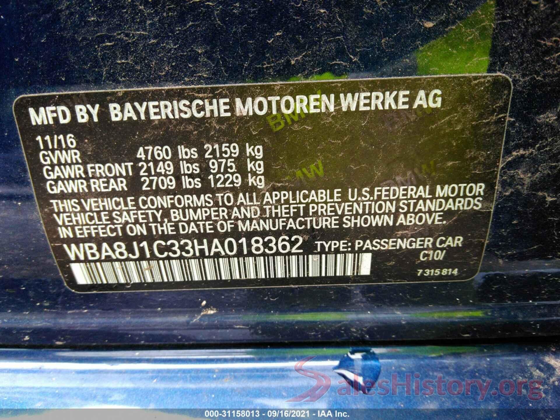 WBA8J1C33HA018362 2017 BMW 3 SERIES