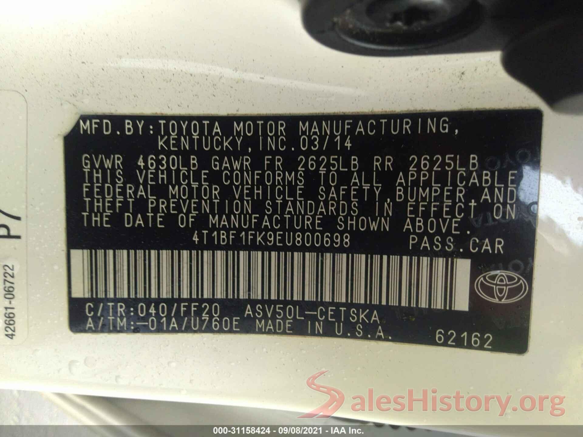 4T1BF1FK9EU800698 2014 TOYOTA CAMRY