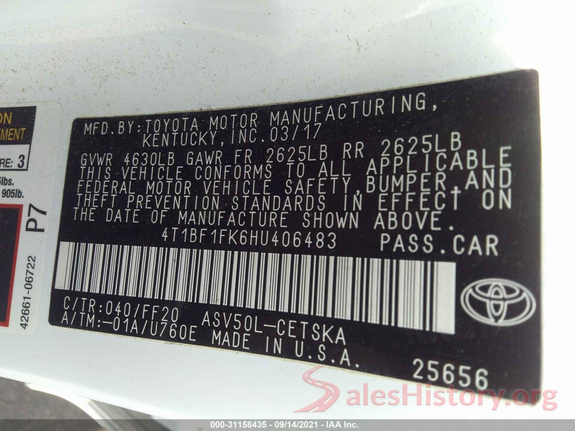 4T1BF1FK6HU406483 2017 TOYOTA CAMRY