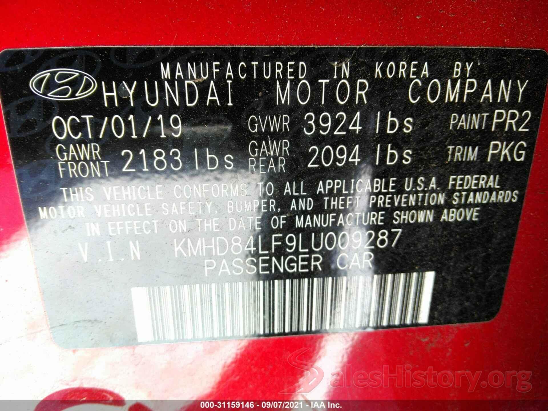 KMHD84LF9LU009287 2020 HYUNDAI ELANTRA