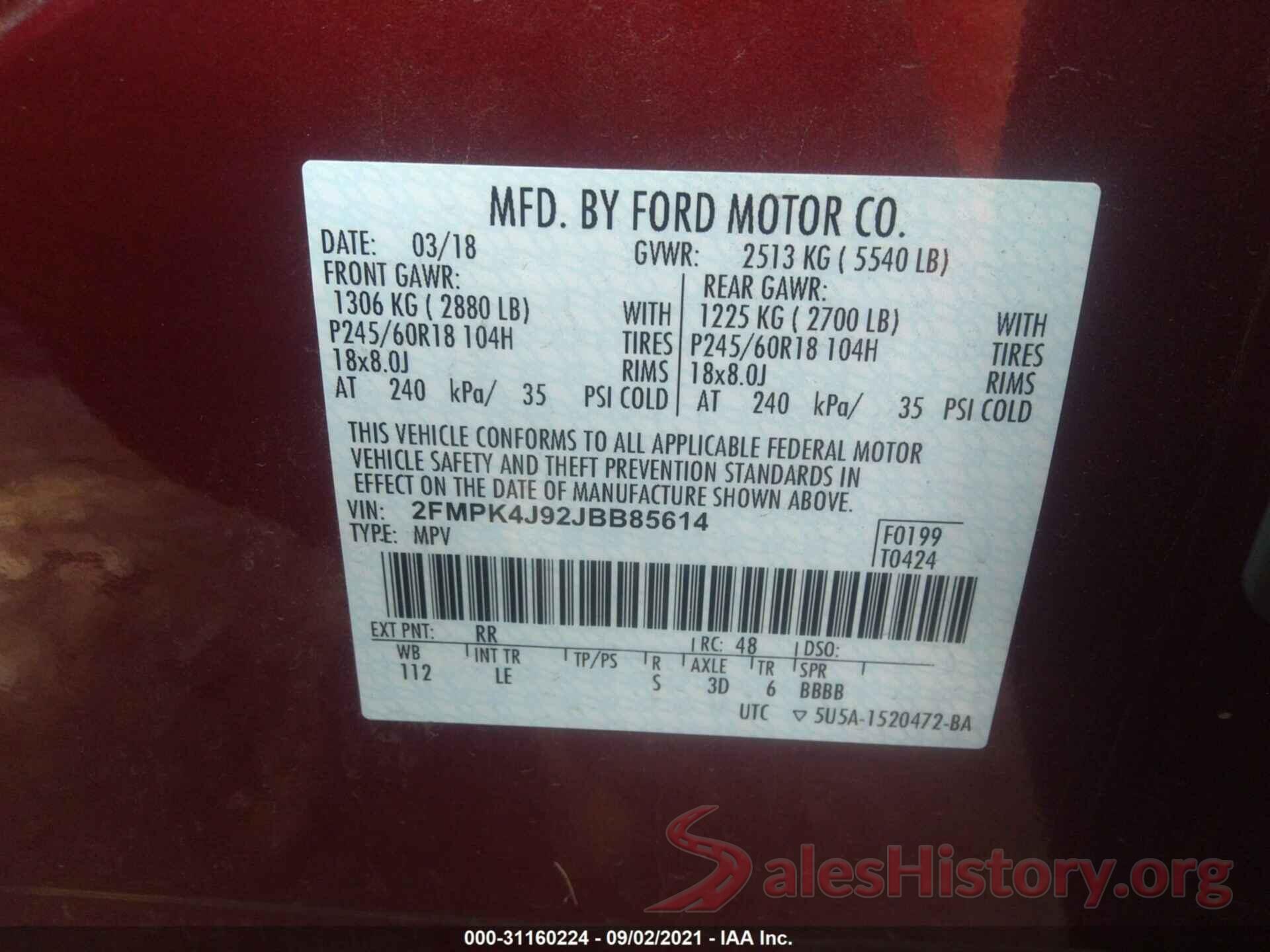 2FMPK4J92JBB85614 2018 FORD EDGE