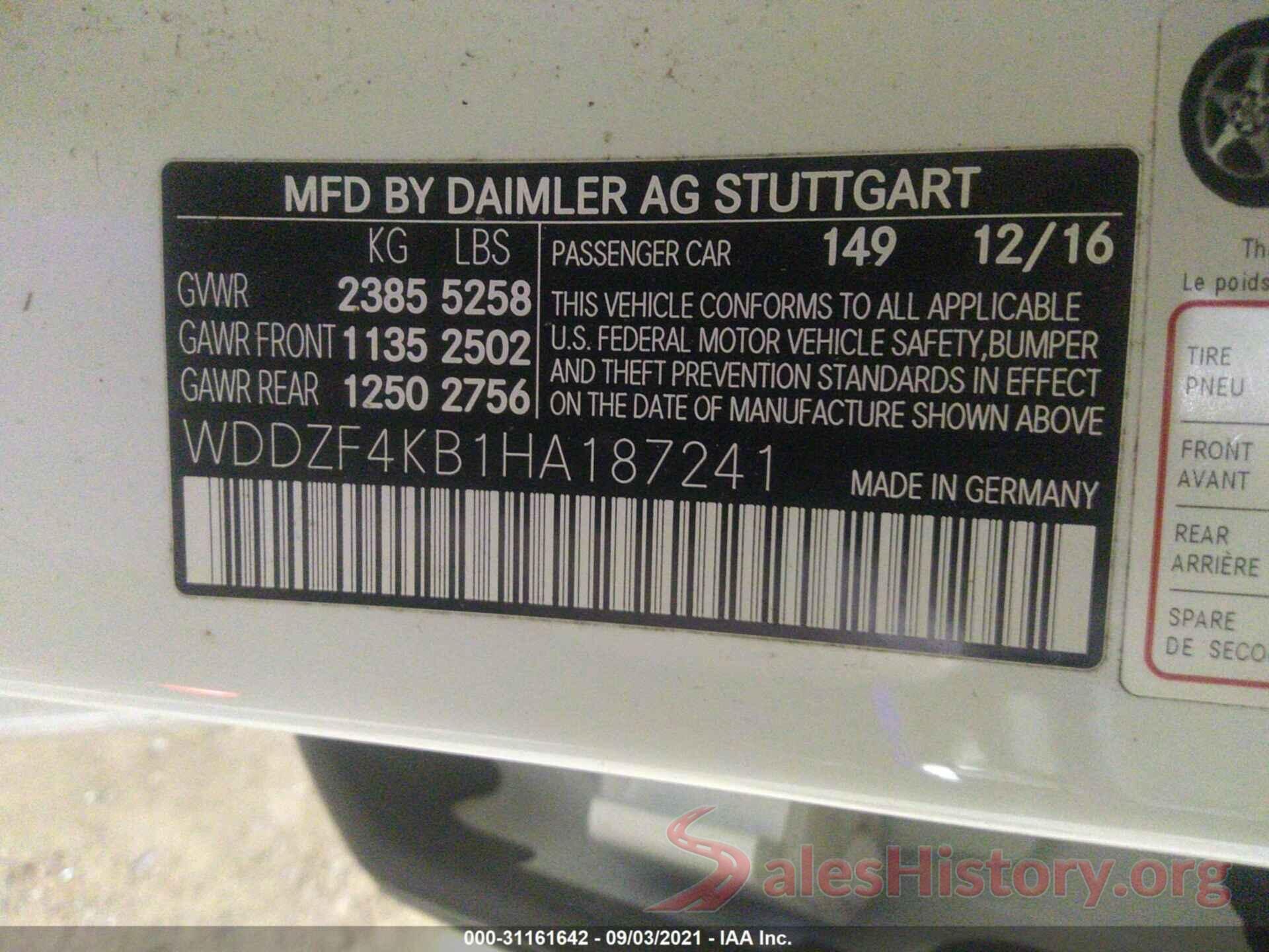 WDDZF4KB1HA187241 2017 MERCEDES-BENZ E-CLASS