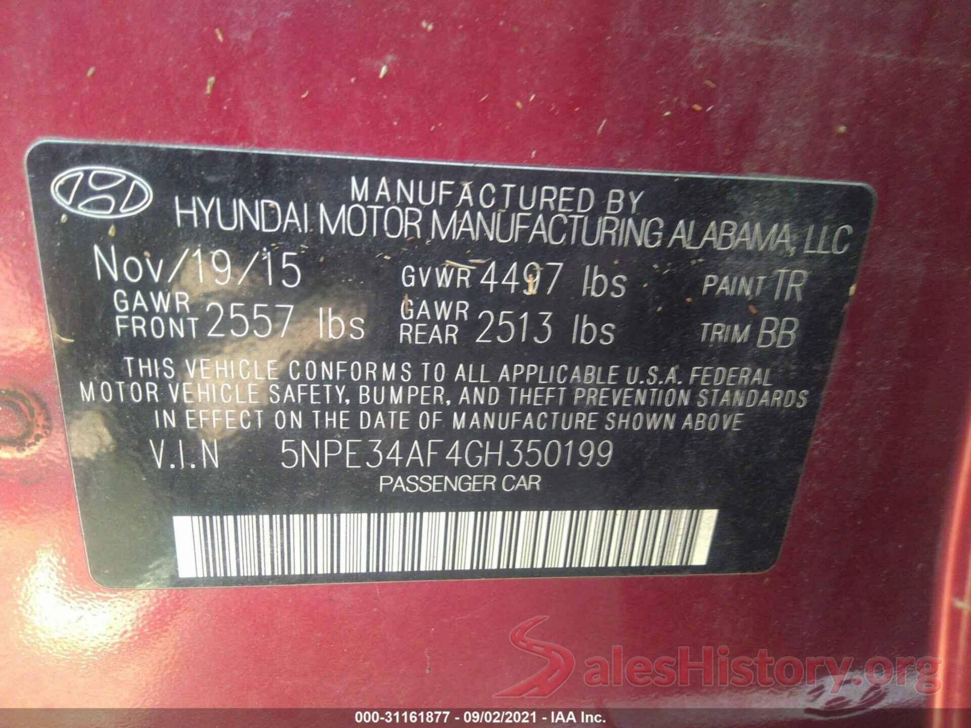 5NPE34AF4GH350199 2016 HYUNDAI SONATA