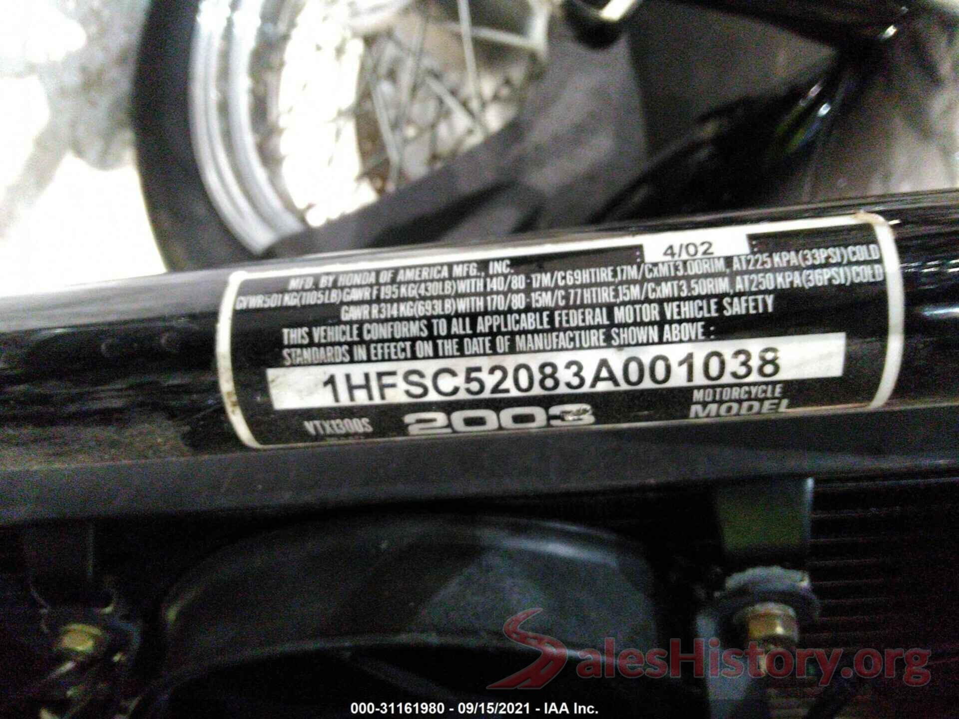 1HFSC52083A001038 2003 HONDA VT1300