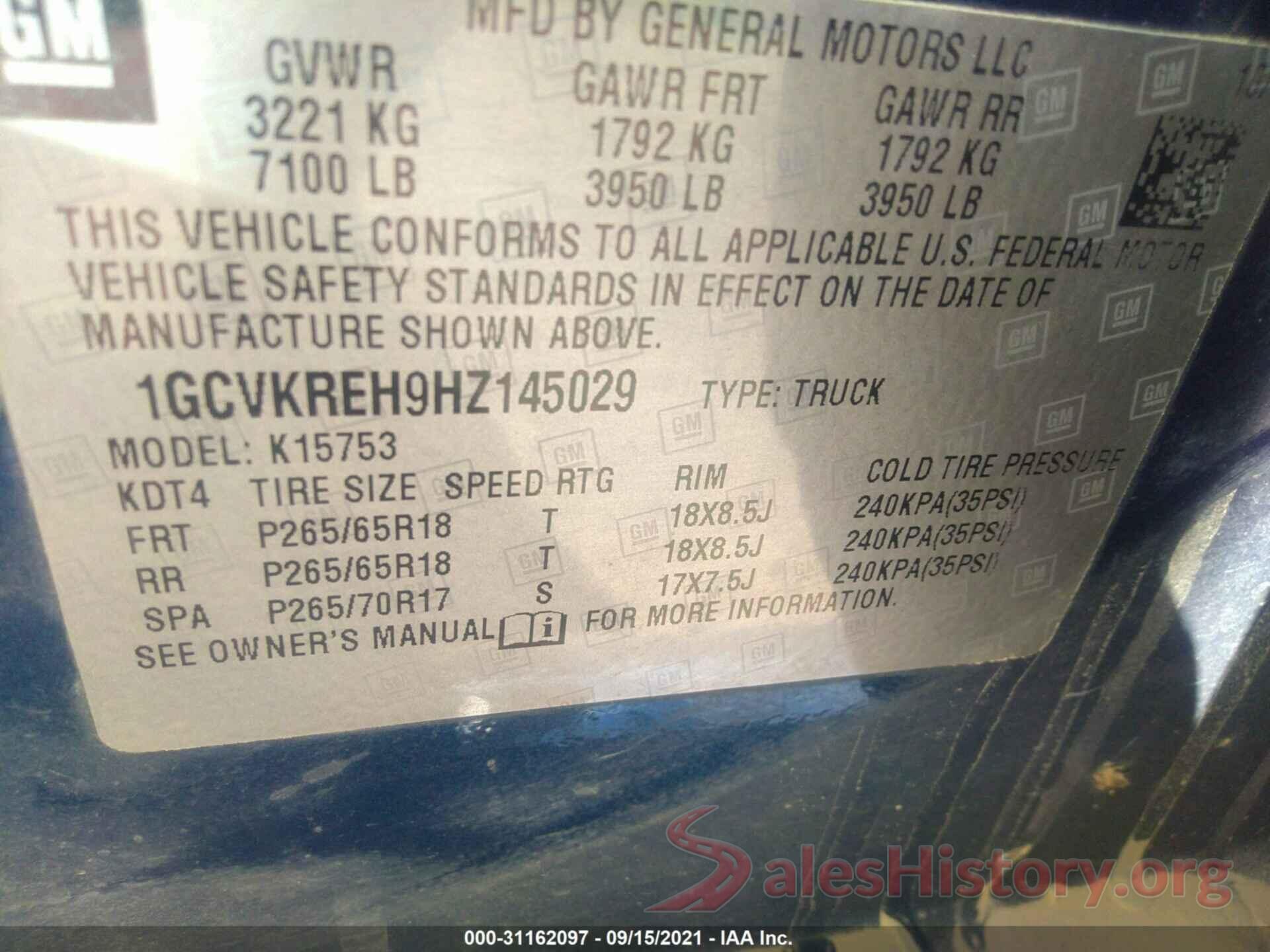 1GCVKREH9HZ145029 2017 CHEVROLET SILVERADO 1500