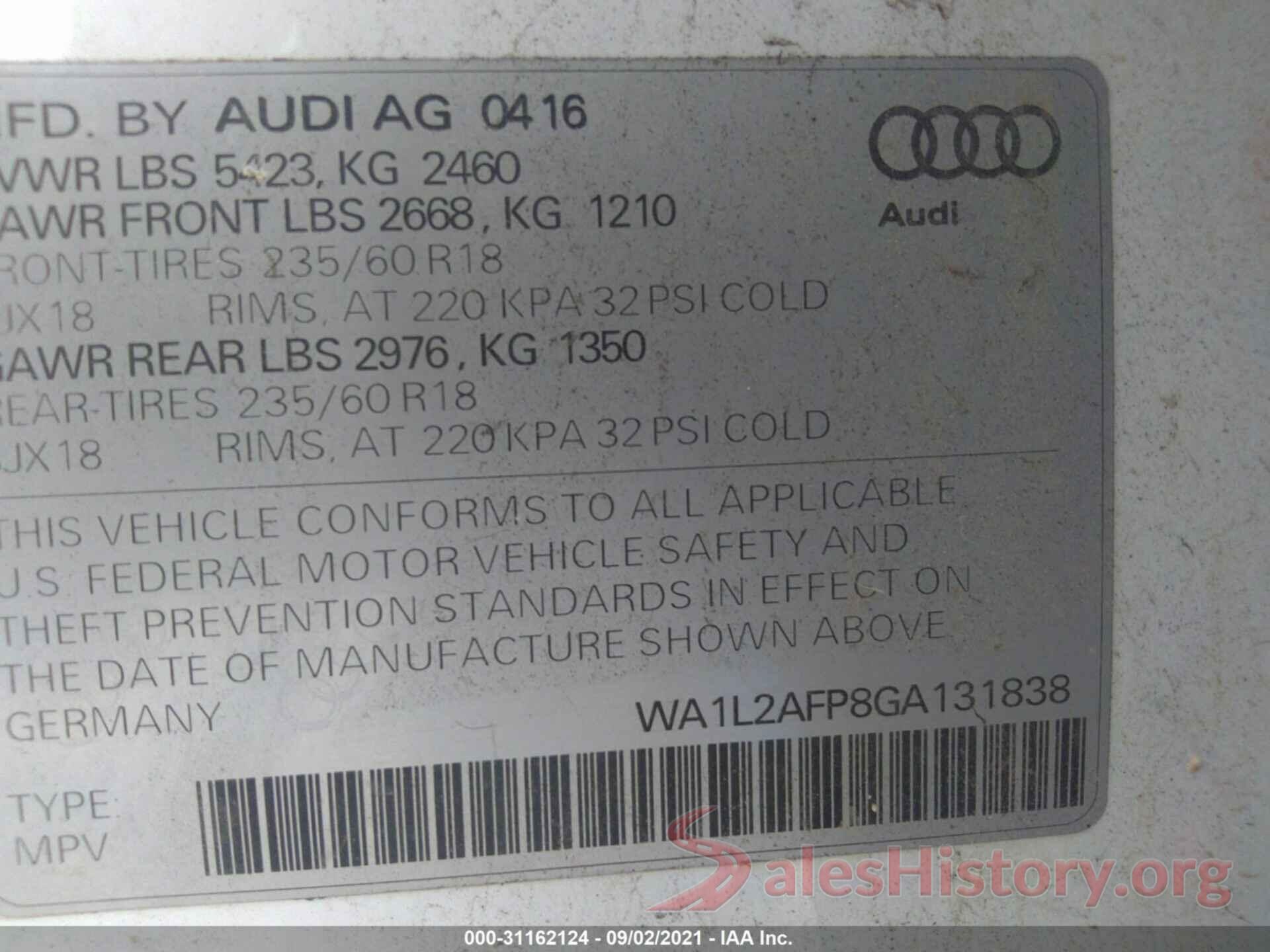 WA1L2AFP8GA131838 2016 AUDI Q5