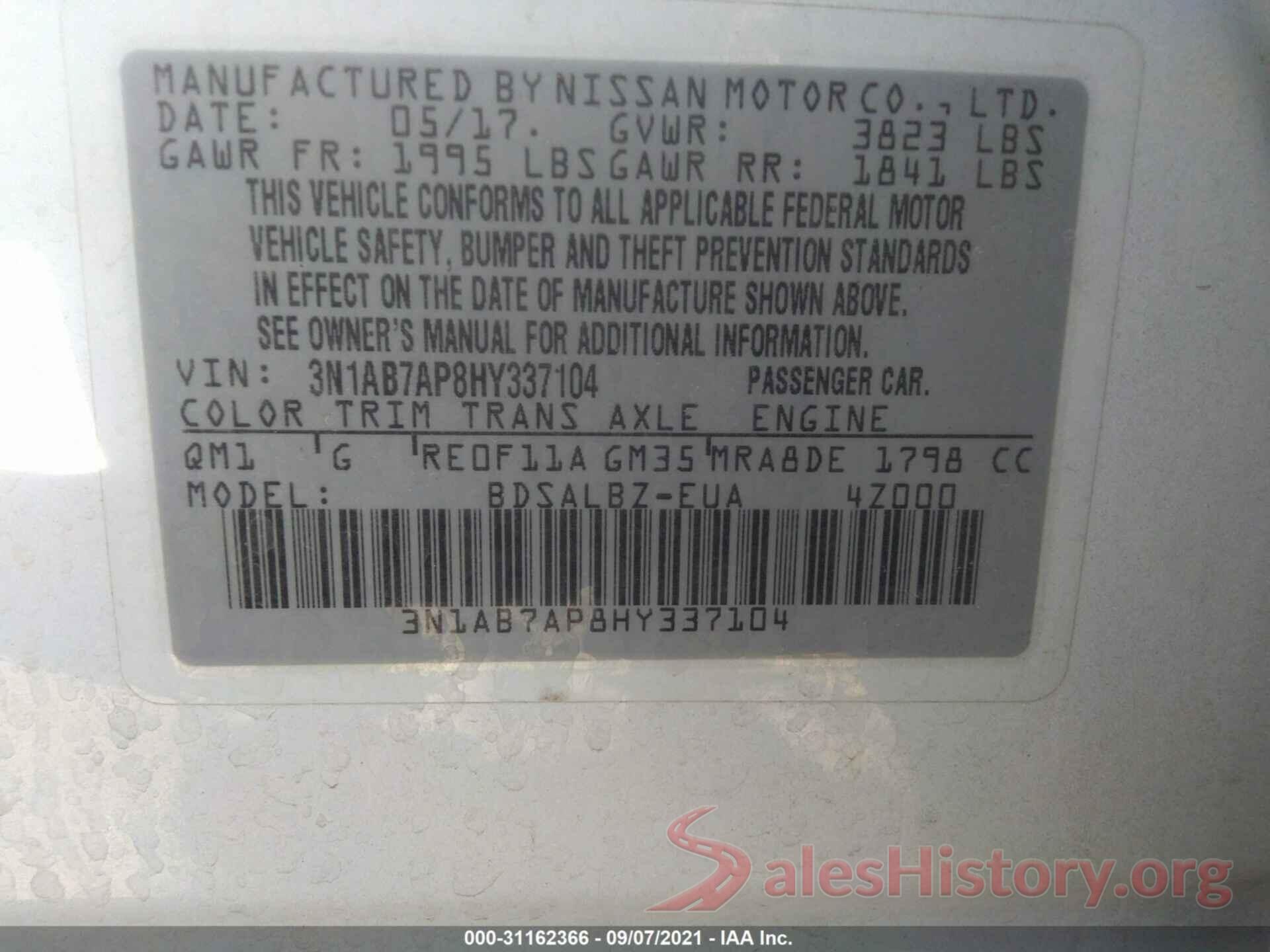 3N1AB7AP8HY337104 2017 NISSAN SENTRA