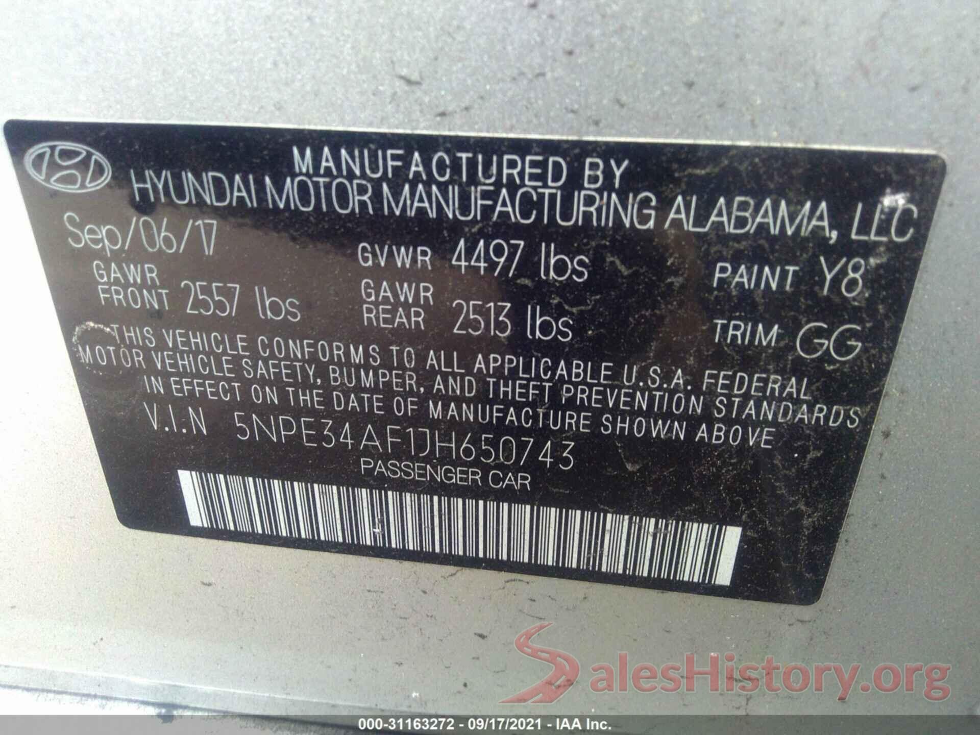 5NPE34AF1JH650743 2018 HYUNDAI SONATA