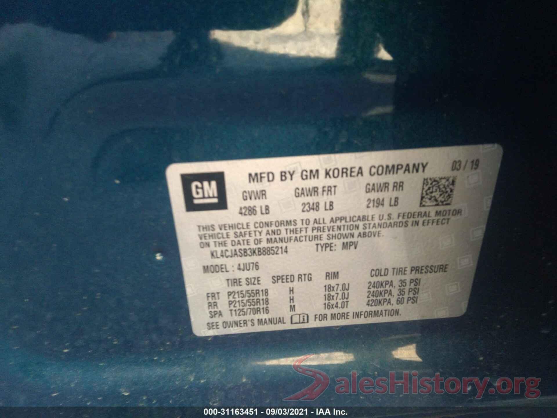 KL4CJASB3KB885214 2019 BUICK ENCORE