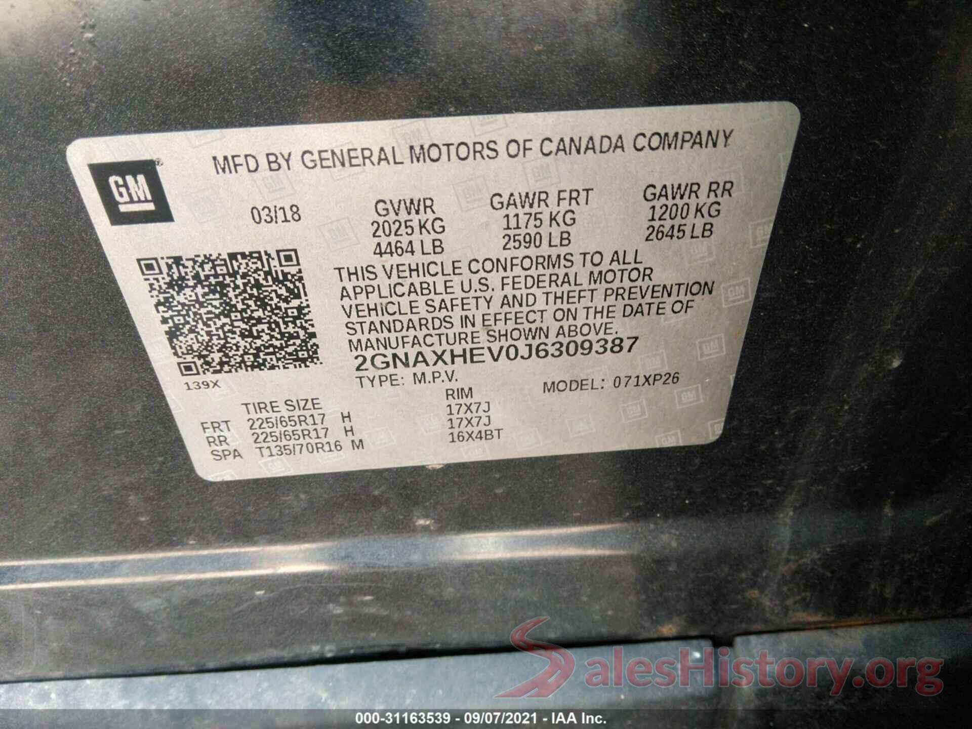 2GNAXHEV0J6309387 2018 CHEVROLET EQUINOX