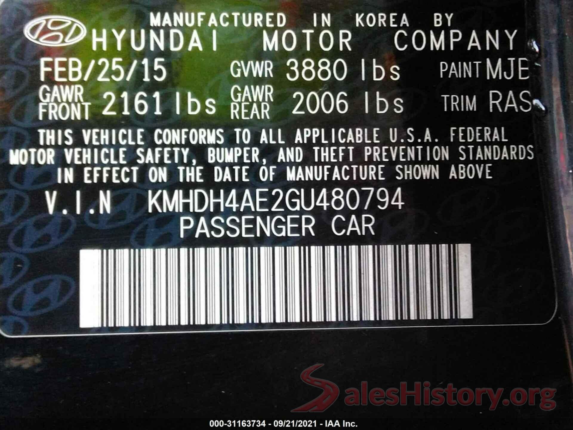 KMHDH4AE2GU480794 2016 HYUNDAI ELANTRA