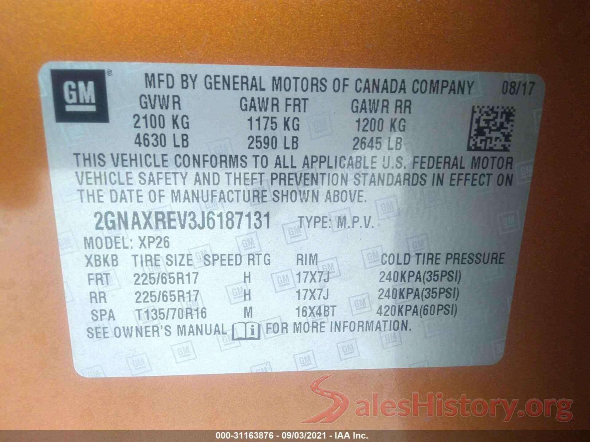 2GNAXREV3J6187131 2018 CHEVROLET EQUINOX